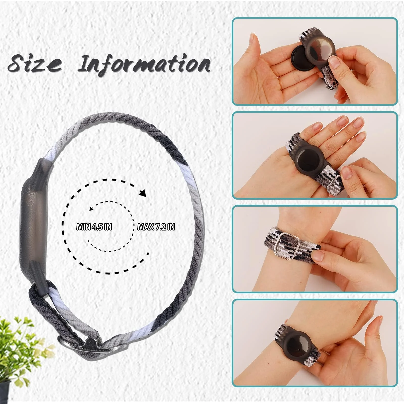 DL3 Mobilak Bracelet for Kids Compatible with AirTag, Nylon Stretch Braided Air Tag Wristband, Protective Case for Airtag GPS Tracker Holder, Adjustable Elastic Watch Strap for Toddler Child Elde - Colorful Black