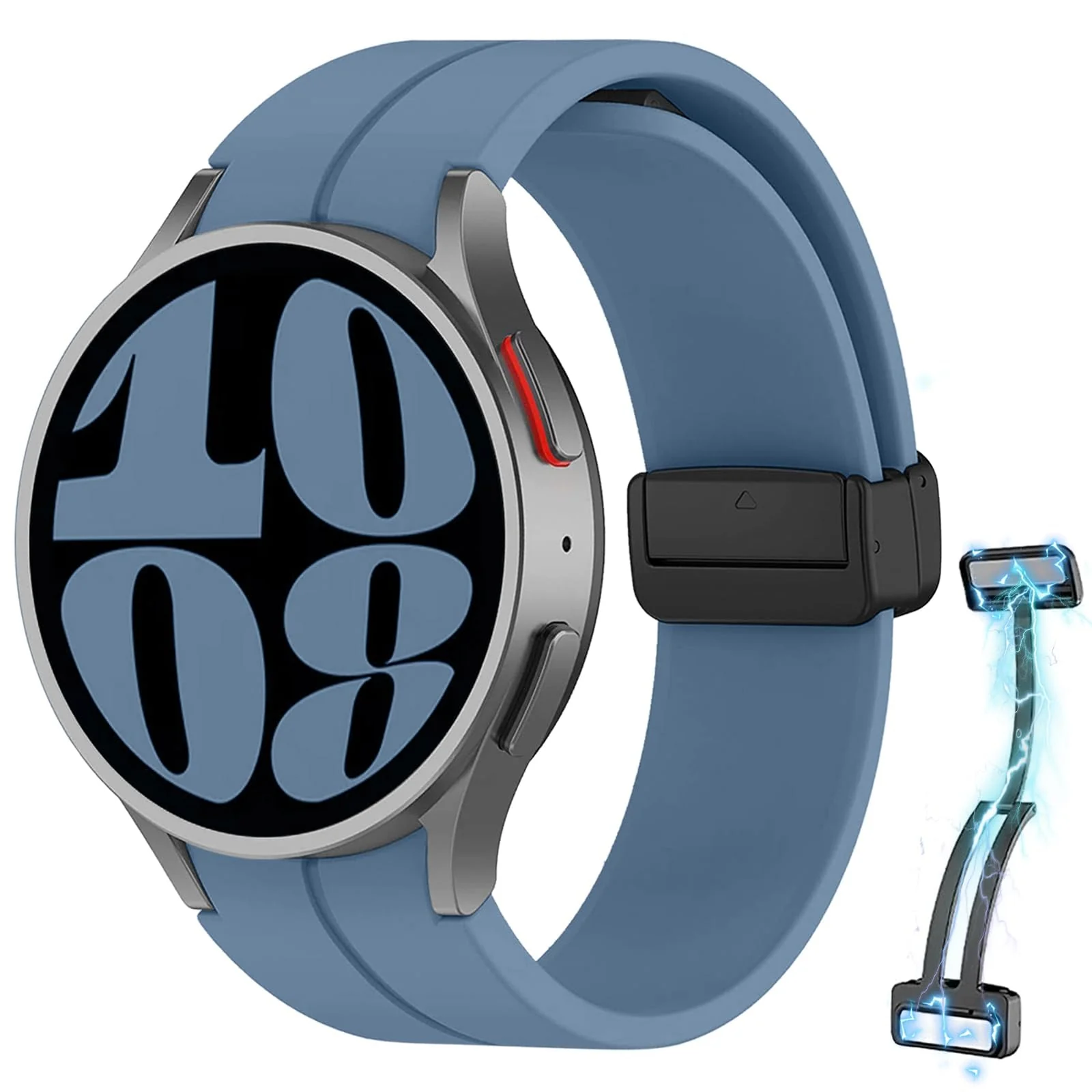 DL3 MOBILAK Magnetic for Samsung Galaxy Watch 6/5/4 Band 40mm 44mm/Galaxy Watch 6 Classic Bands 47mm 43mm/watch 4 Classic 46mm 42mm,Silicone Strap for Samsung Watch 5 Pro 45mm,No Gap Buckle - Official Blue