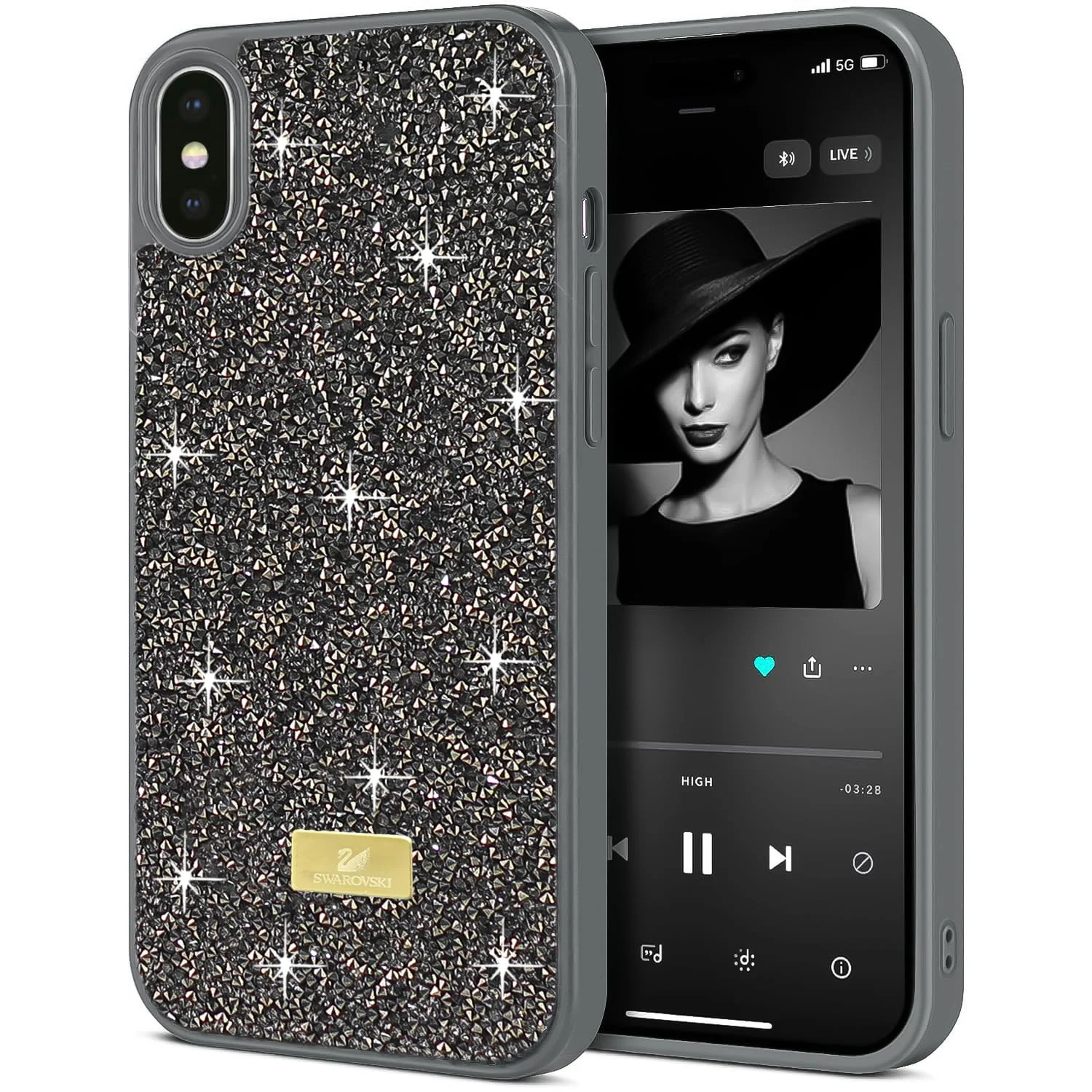 Case For iPhone XS Max Case Glitter, Sparkle Diamond Crystal Bling Case with Bling, Ultra Thin Lightweight Full Body Shockproof Anti-Scratch Protective Cover - Black
