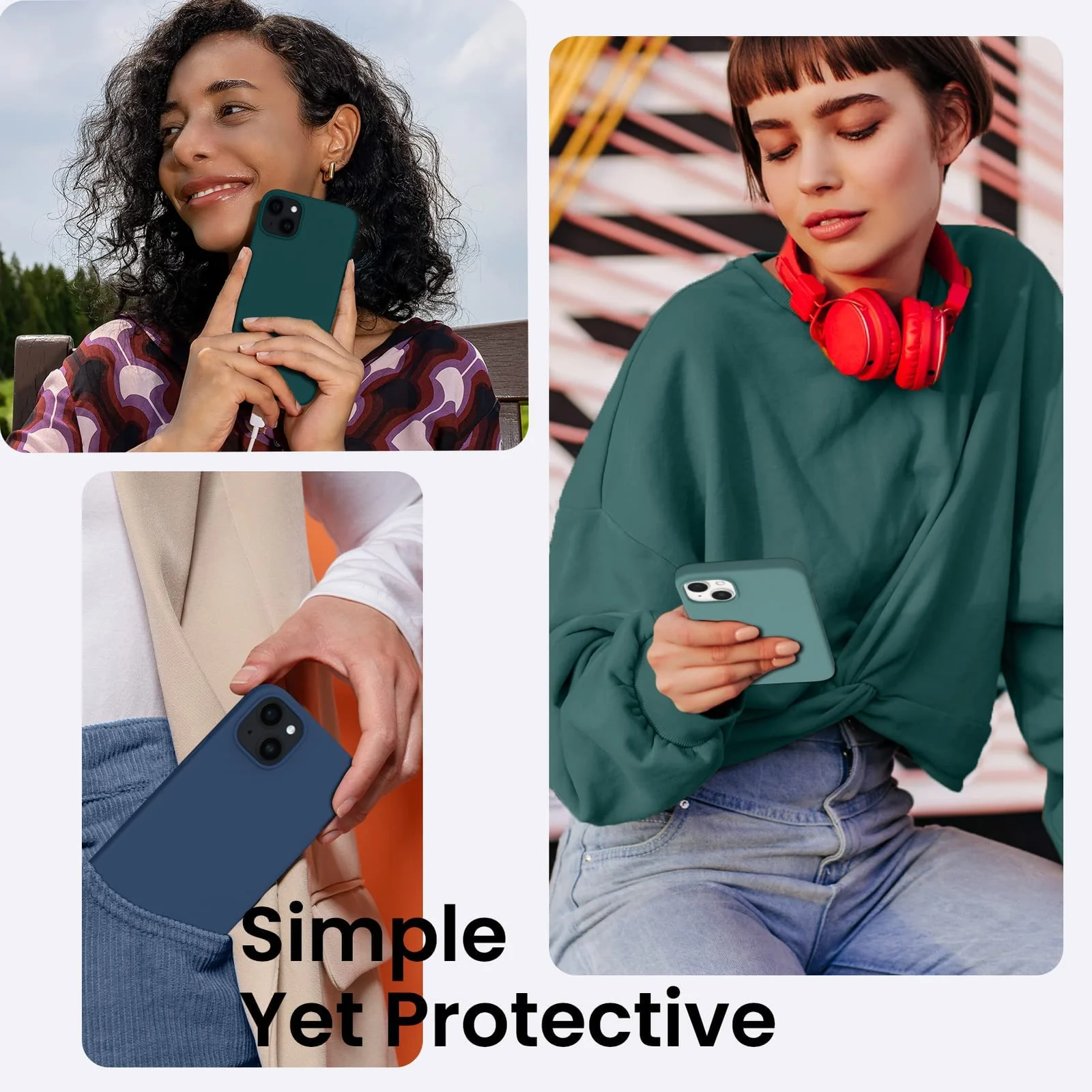 DL3 Mobilak Liquid Silicone Protective Case with Soft Microfiber Lining for iPhone 14 (6.1 Inch) - Pine Green