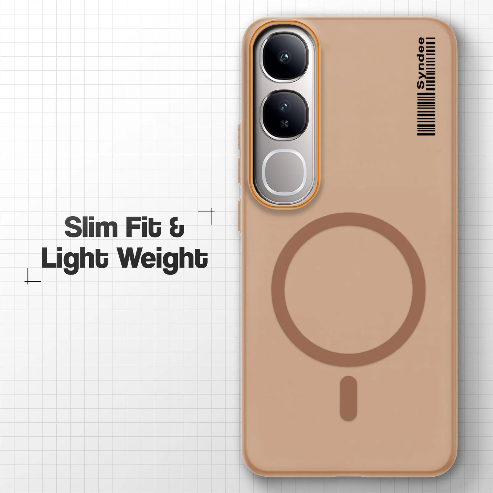 DL3 Mobilak Translucent Matte Case for vivo V70 FE, Compatible with MagSafe accessories, Shock-absorbing protection, Integrated ring holder - Brown