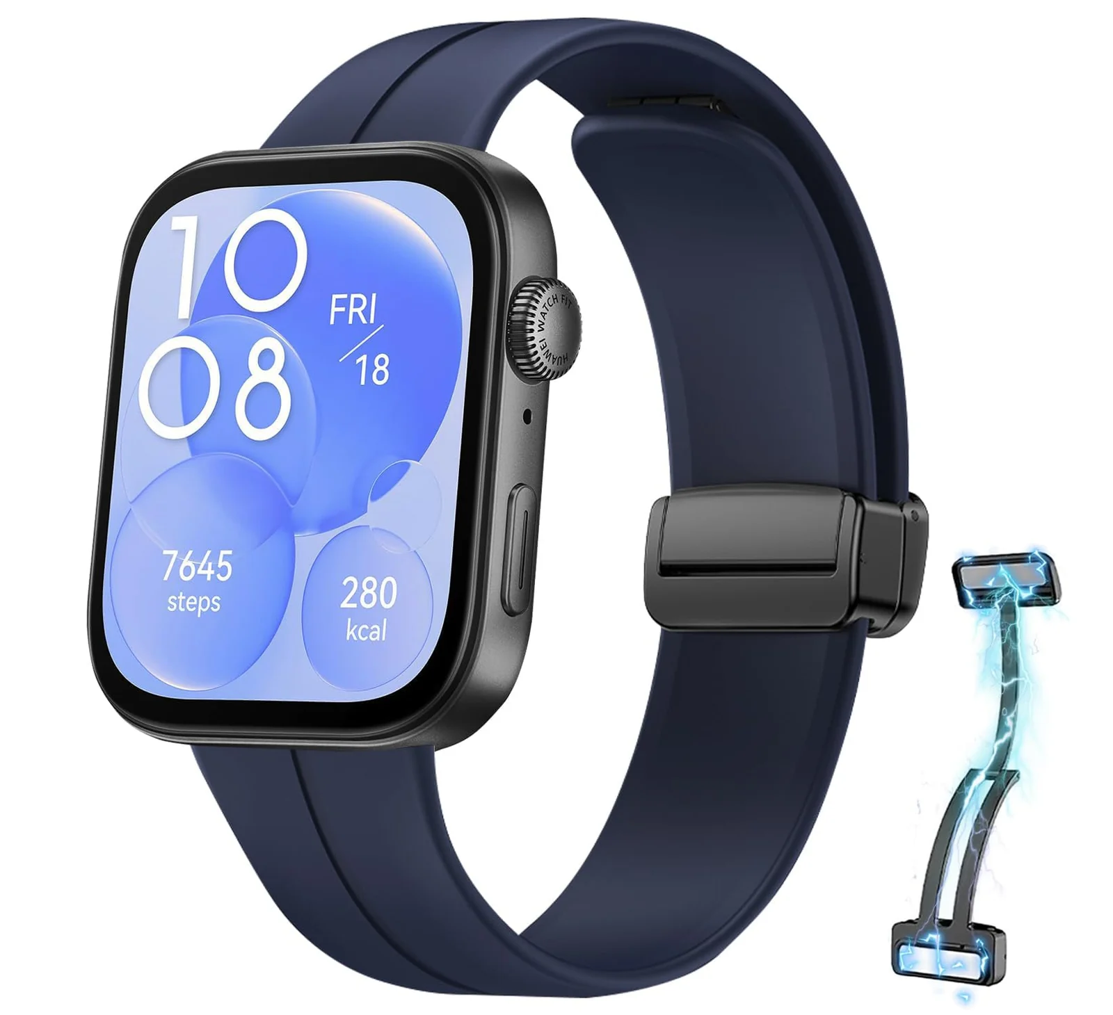 DL3 Mobilak Silicone Strap Compatible with Huawei Watch Fit 3/Watch Fit 4 Pro/Fit 4 Magnetic Metal Stainless Buckle Sport Silicone Strap, Band Quick Release Soft Replacment Wristband - Blue
