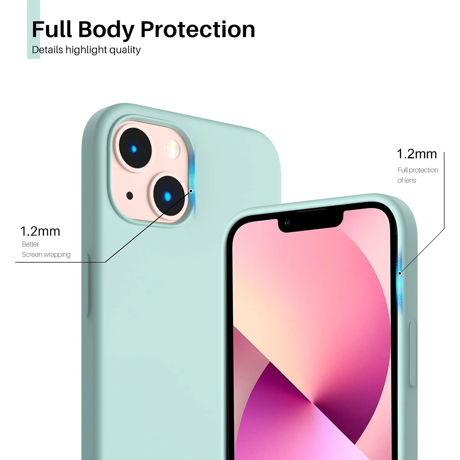 DL3 Mobilak Liquid Silicone Protective Case with Soft Microfiber Lining for iPhone 13 / iPhone 14 - Mint Green