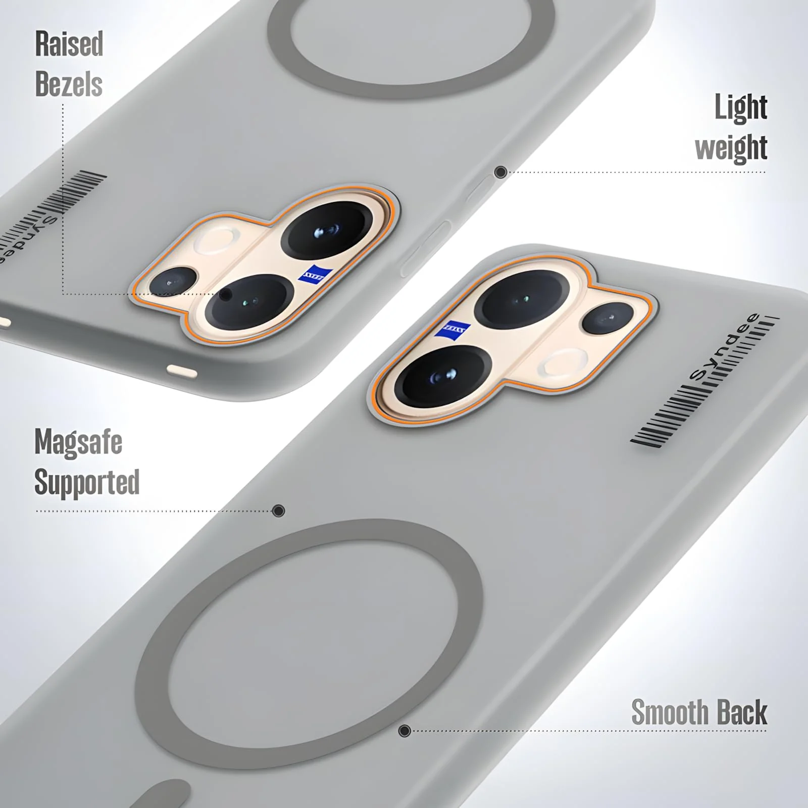 DL3 Mobilak Case Back Cover for vivo V60 5G, Sleek Frosted Translucent Back Only Compatible with Wireless Magnetic Accessories | Anti-Scratch Shockproof Phone Case - Gray