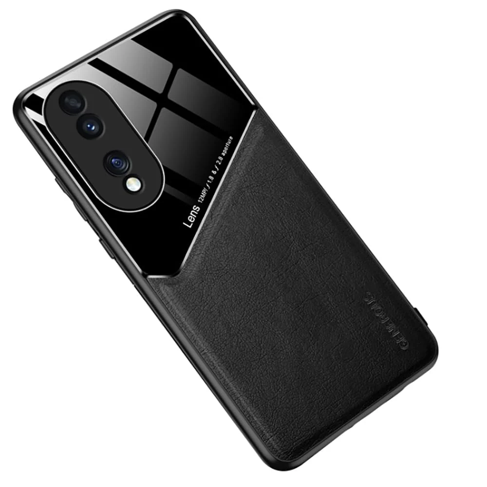 DL3 Mobilak Leather and PC Protective Case for Honor 70 5G, Built-in magnetic car-mount support, Shock-absorbing protection, Raised edges around the screen and camera - Black