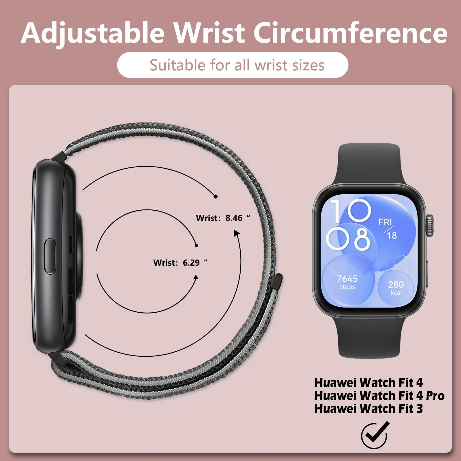 DL3 MOBILAK Elastic Nylon Watch Strap for Huawei Watch Fit 3 / Fit 4 / Fit 4 Pro / Fit 5 / Fit 5 Pro, Black*Red