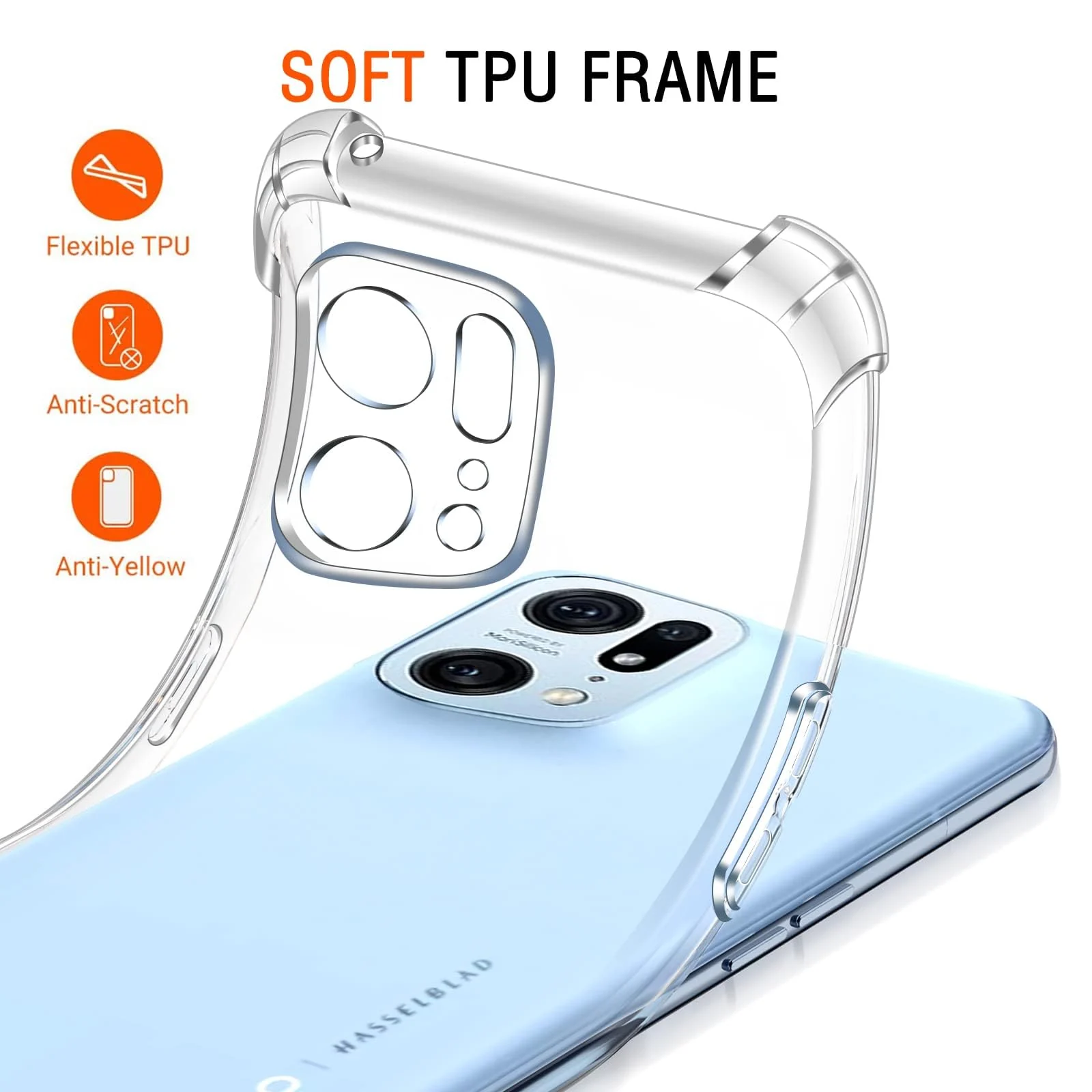 DL3 Mobilak Clear TPU Protective Case for OPPO Find X5 Pro 5G with Camera Protection and Shockproof Design - Clear