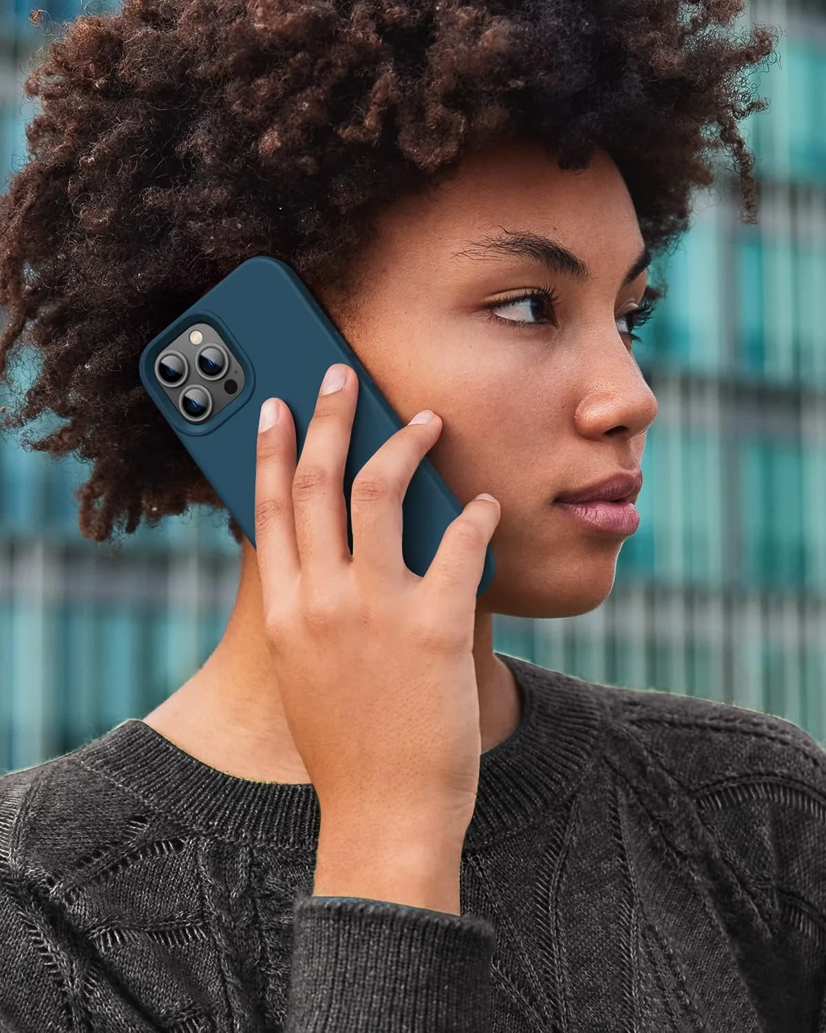 DL3 Mobilak Liquid Silicone Case for iPhone 12 / 12 Pro (6.1 Inch), Shock-absorbing protection, Scratch-resistant surface, Soft microfiber lining - Denim Blue