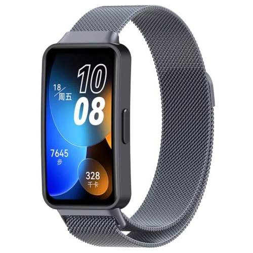 Dl3 Mobilak Replacement Band for Huawei Band 10/9/8 Replacement Strap Magnetic Metal Stainless Steel Mesh Replacement Strap for Men and Women Huawei Band 8/9/10 (Blue Gray)