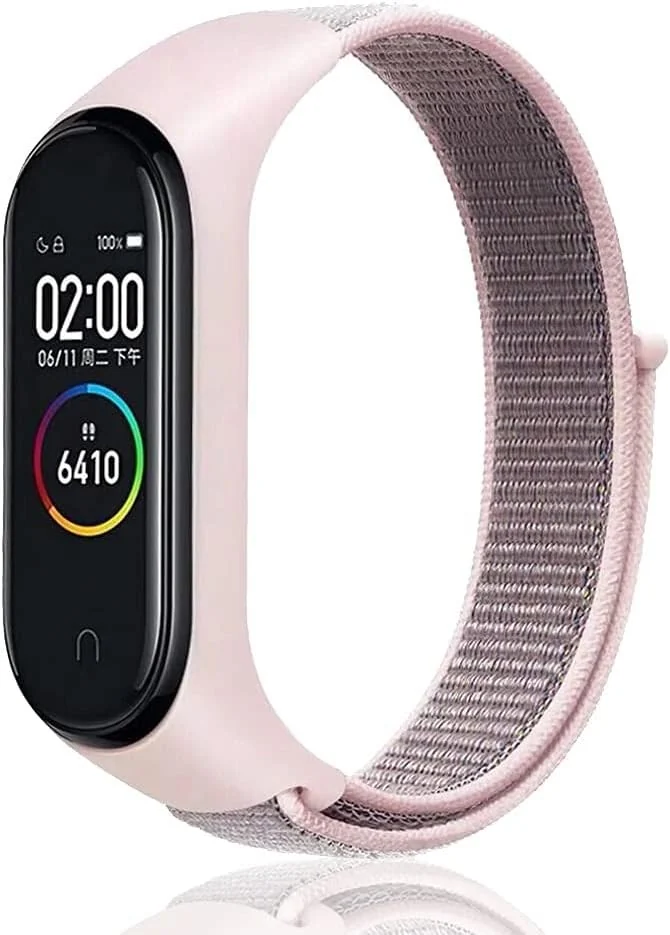 DL3 Mobilak Nylon Sport Band Compatible with Xiaomi Mi Band 7/Mi Band 6/Mi Band 5/Mi Band 4/Mi Band 3/Amazfit Band 5 for Women Men, Soft Adjustable Breathable Sport Loop Watch Strap - Pink