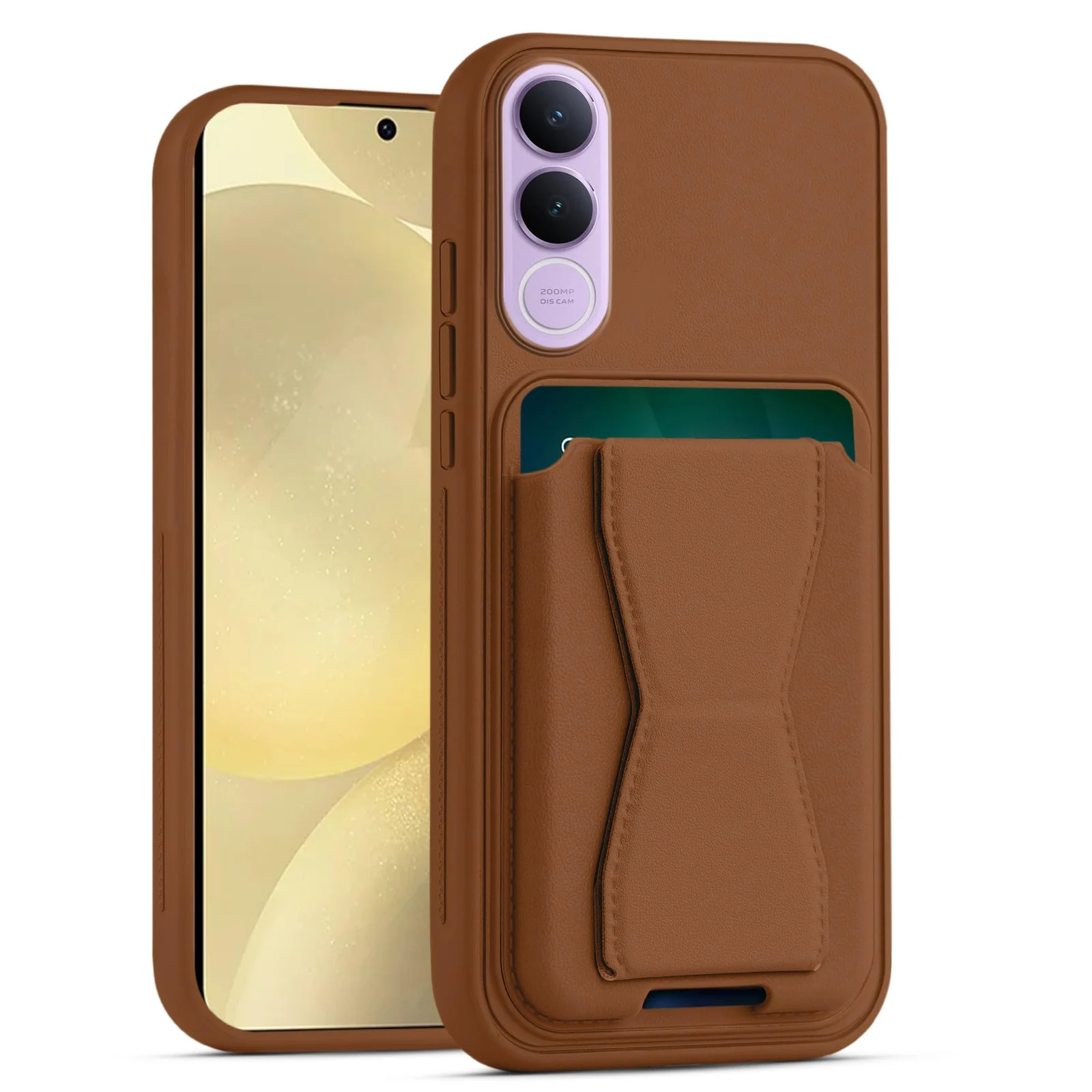 Dl3 Mobilak Leather Wallet Case Compatible with VIVO V70 FE, Leather Back Cover With TPU Frame, Shockproof Protective Phone Case with Card Holder Stand - Brown