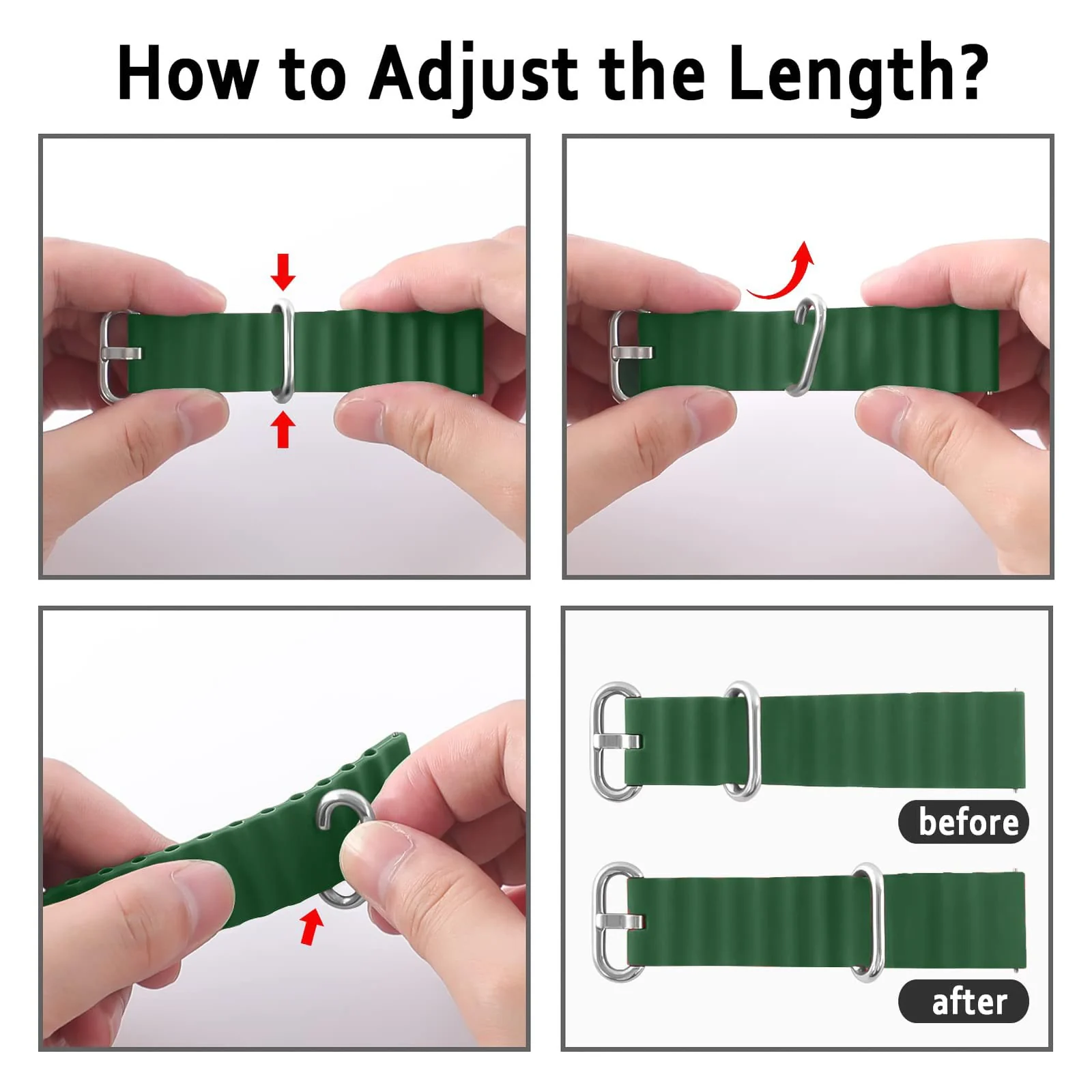 DL3 Mobilak 20mm Ocean Band for Samsung Galaxy Watch 7/6/5/4/FE Band 40mm 44mm/Galaxy Watch 6/4 Classic Bands 47mm 43mm 46mm 42mm/Watch 5 pro 45mm/3 41mm/Active 2, Adjustable Soft Silicone Sport Loop Ocean Strap - Green