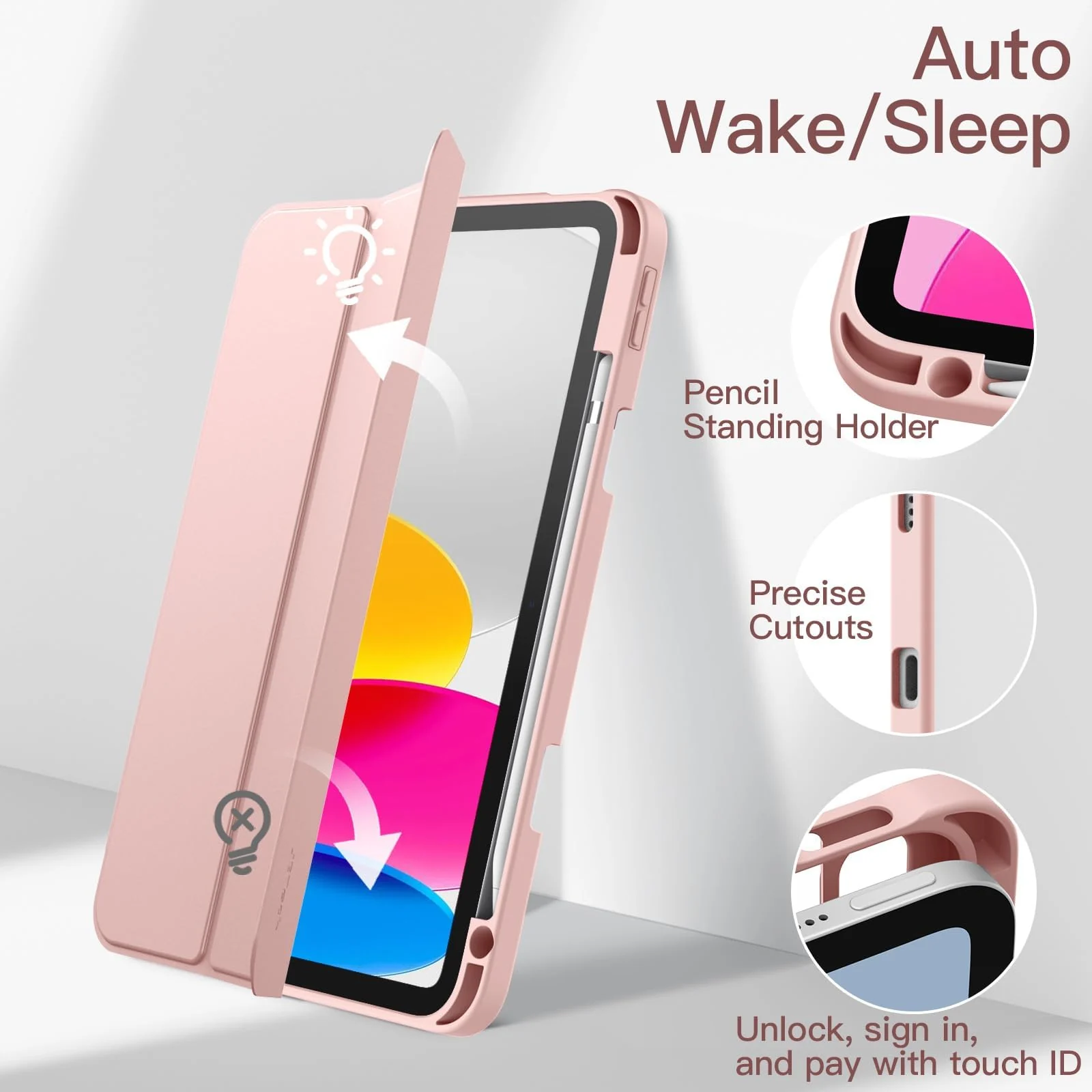 DL3 Mobilak Case Compatible with iPad (A16) 11th Generation 11 Inch (2025), iPad 10th Generation 10.9 Inch (2022), Clear Shockproof Back Cover Built-in Pencil Holder, Auto Sleep/Wake - Pink