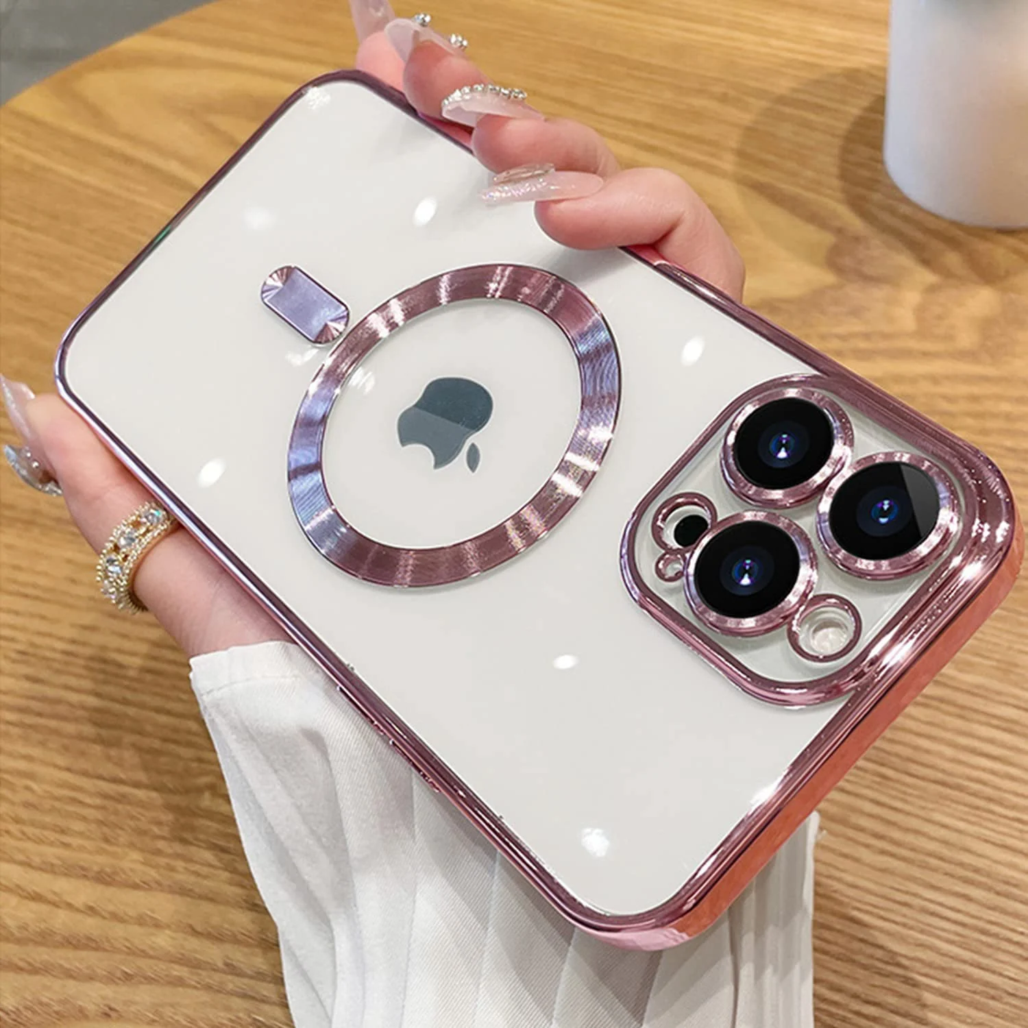 DL3 MOBILAK Case for iPhone 14 Pro Max (6.7 Inch) Compatible with MagSafe, with Camera Lens Protector, Magnetic Clear Case Slim Plated Protective Case - Rose Gold