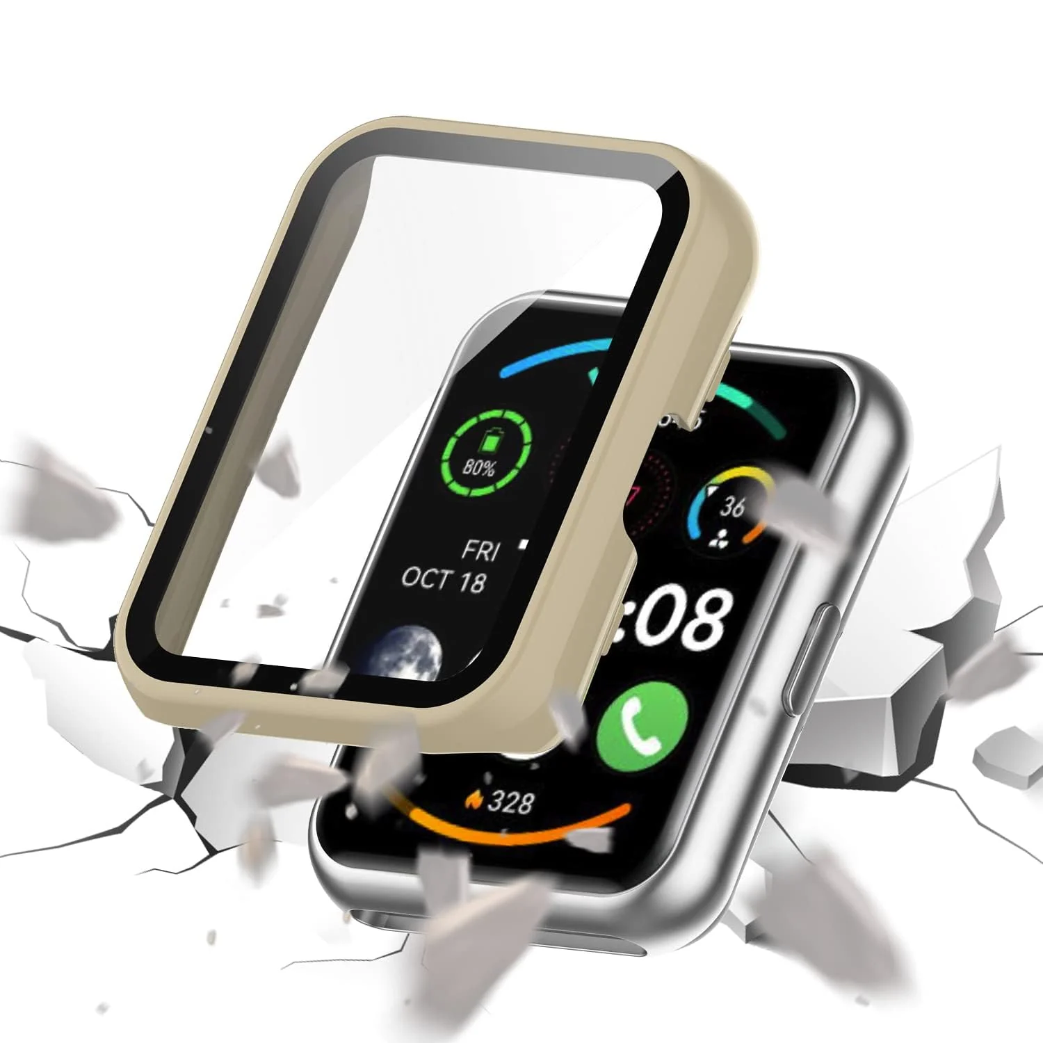 DL3 Mobilak Protective Case Compatible with Huawei Watch Fit 2 9H Hardness PC Case Bumper Full Slim Protective Cover with Tempered Glass For Huawei Watch Fit2 - Ivory White