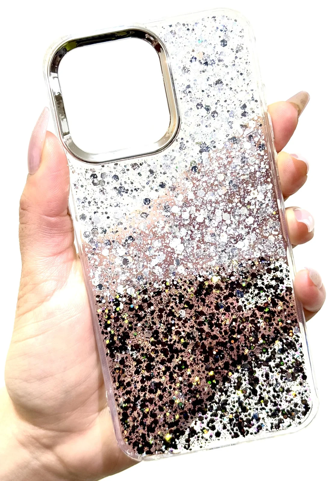 DL3 Mobilak Glitter Protective Case for Samsung Galaxy A70 / A70s, Supports wireless charging, Camera protection, Shock-absorbing protection - White Black