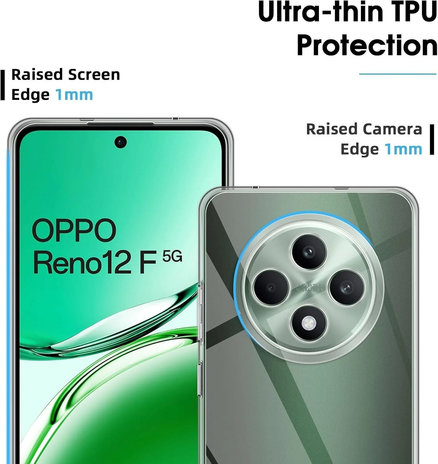 DL3 Mobilak Case Compatible with OPPO Reno 12F 5G /4G Case Crystal Soft TPU Gel Case Flexible Silicone Anti-Scratch Camera Protection TPU Cover - Clear