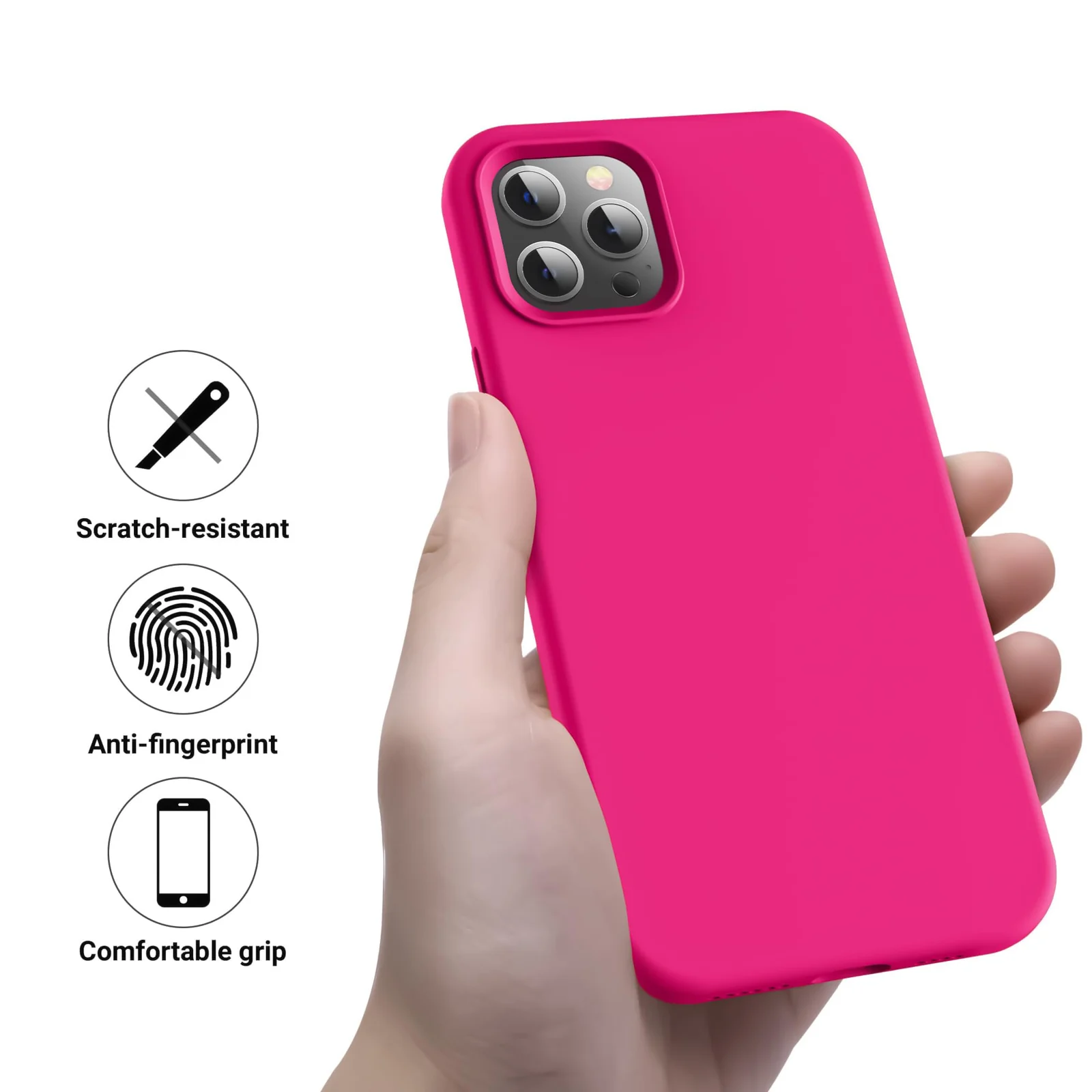 DL3 Mobilak Liquid Silicone Protective Case for iPhone 12 / 12 Pro (6.1 Inch) with Camera Protection and Microfiber Lining - Neon Pink