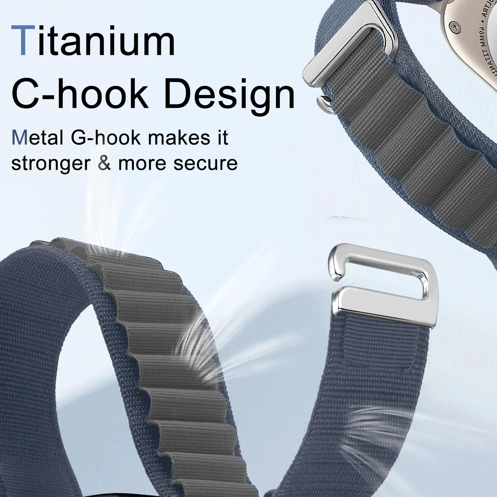 DL3 Mobilak Trail/Alpine Loop Nylon Band Compatible with Apple Watch Ultra 2/Ultra Band 49mm 45mm 44mm 42mm, Adjustable with Metal C-Hook Strap for iWatch Ultra Series 9/8/7/6/5/4/3/2/1/SE2/SE - A.Blue Gray