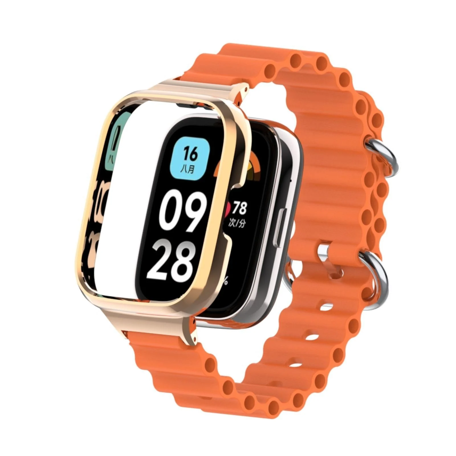 DL3 Mobilak Ocean Strap Compatible with Xiaomi Redmi Watch 3, Adjustable Silicone Strap with Metal Buckle, Band With Frame Metal Women Men Replacement Strap - Orange