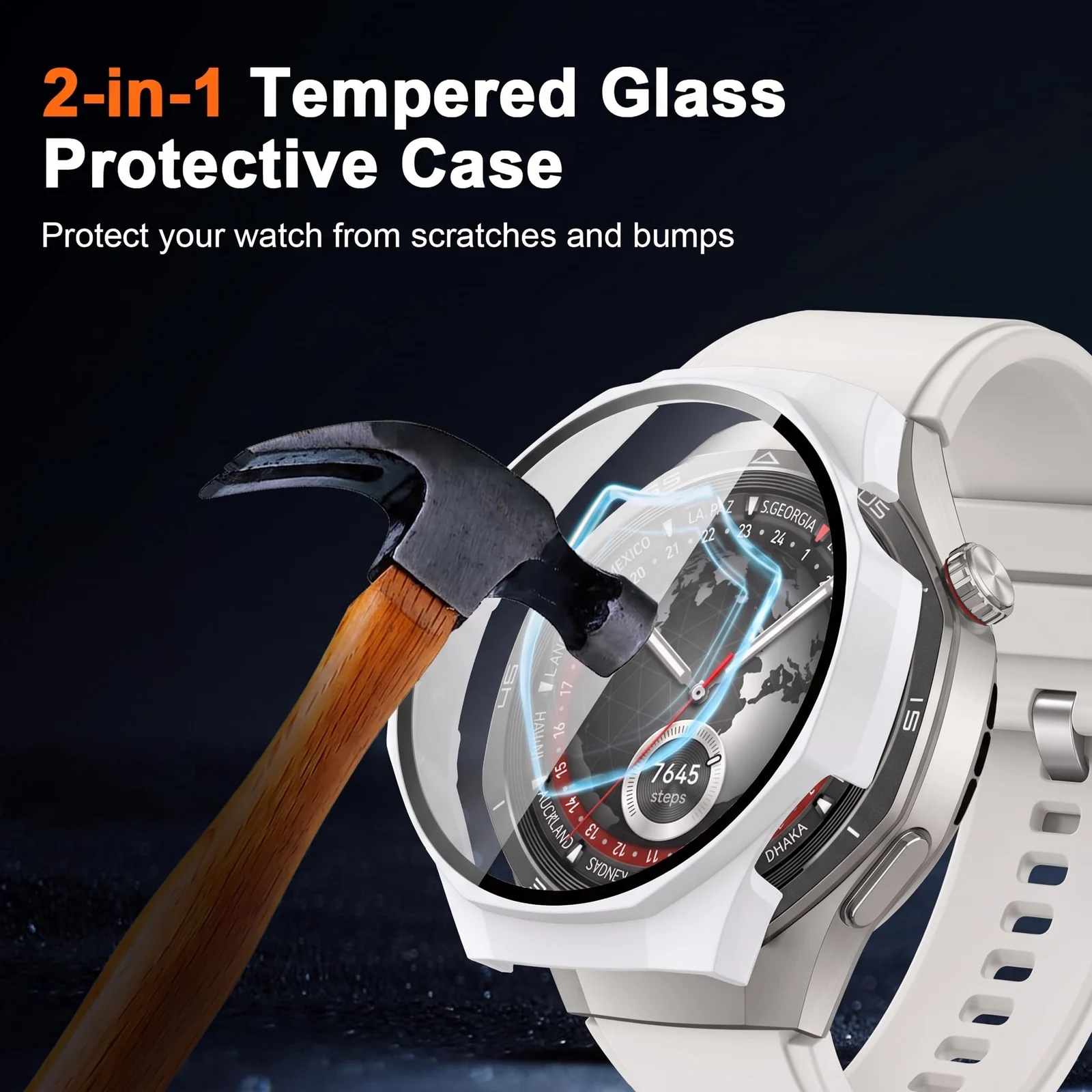 DL3 MOBILAK Full-Coverage Watch Case with Tempered Glass for Huawei Watch GT 5 Pro 46 mm, White