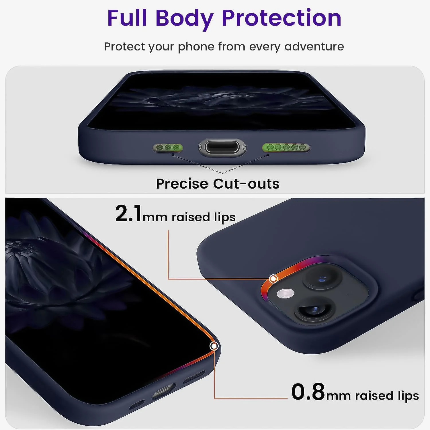 "DL3 Mobilak Compatible with iPhone 15 Plus/iPhone 14 Plus Case 6.7"", Slim Liquid Silicone 3 Layers Soft Gel Rubber Cover Protective Phone Case with Anti-Scratch Microfiber Lining - Dark Blue"