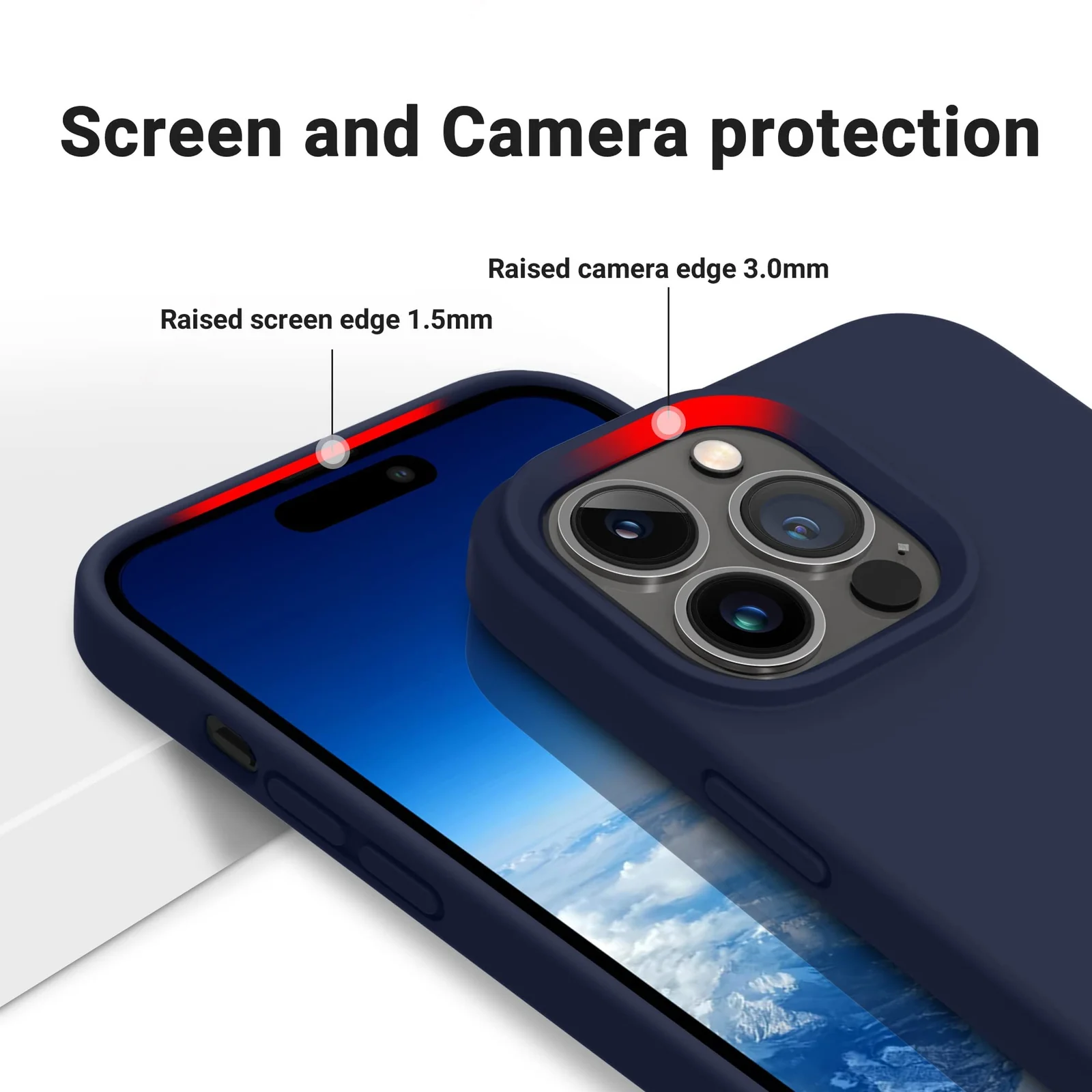 DL3 Mobilak Liquid Silicone Protective Case with Soft Microfiber Lining for iPhone 12 / 12 Pro (6.1 Inch) - Midnight Blue