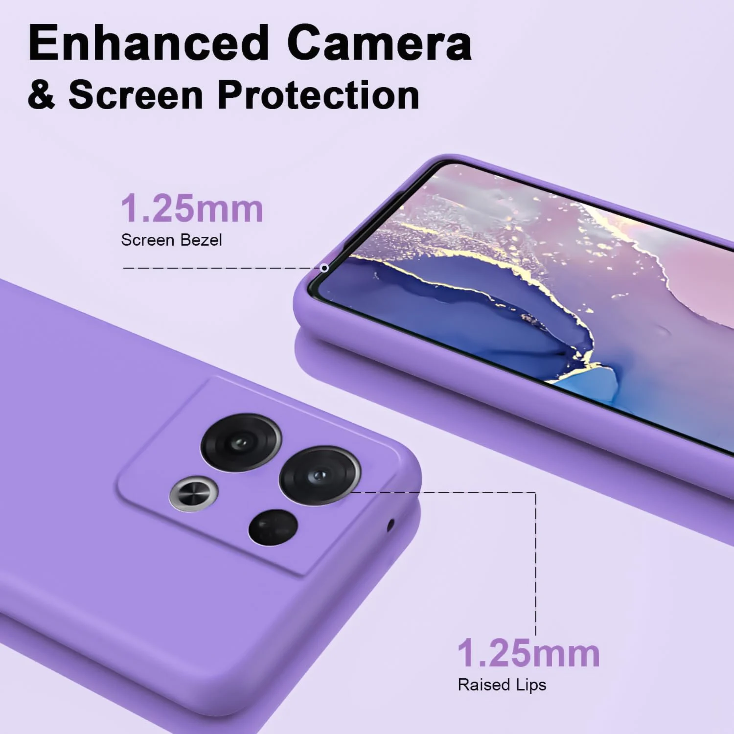 DL3 Mobilak OPPO Reno 8 5G Case, Soft Flexible Liquid Silicone Gel Rubber Bumper Cover, Full Body Shockproof Protective Phone Case - Light Purple