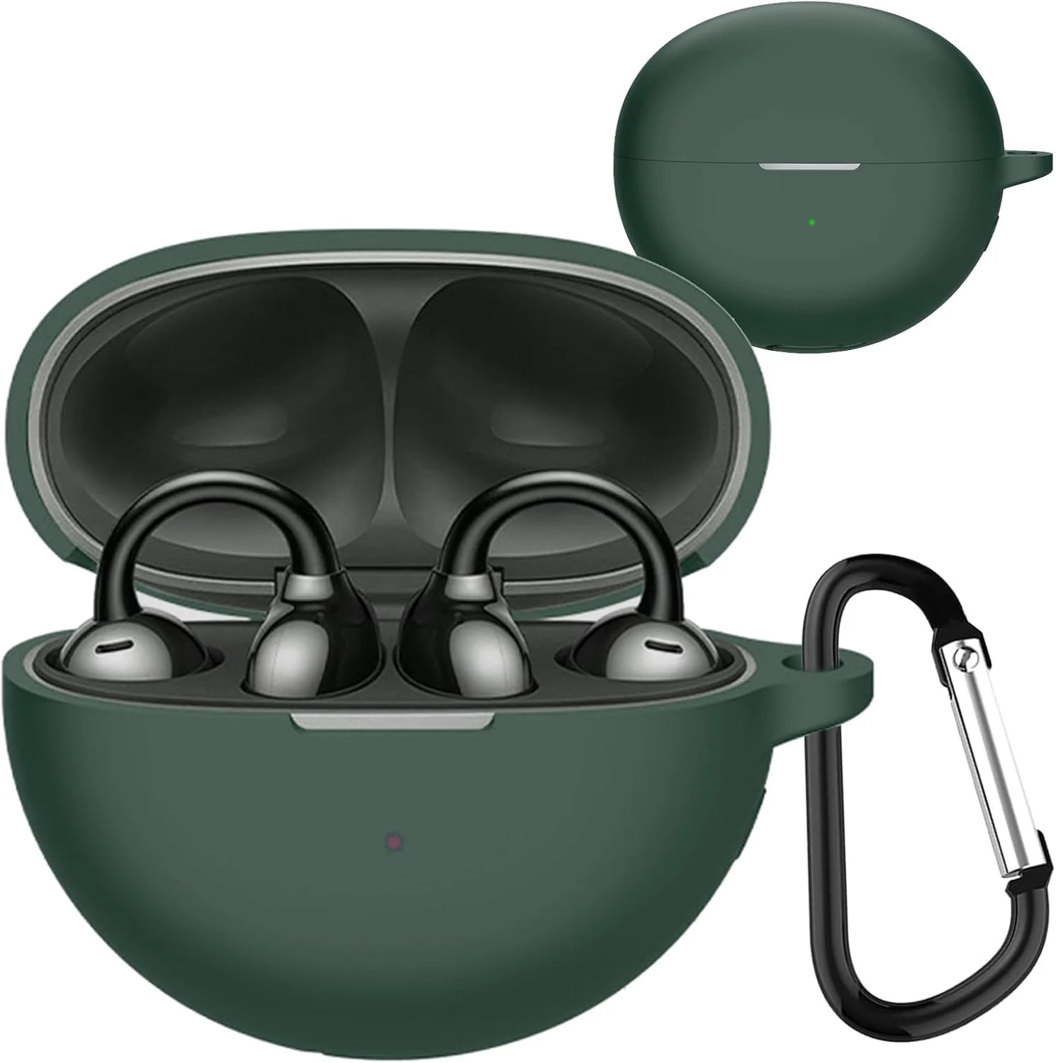 DL3 Mobilak Compatible with Huawei FreeClip Case Cover, Soft Silicone Shockproof Protective Skin Case for Huawei Free Clip Wireless Earbuds with Carabiner, Front LED Visible - Green