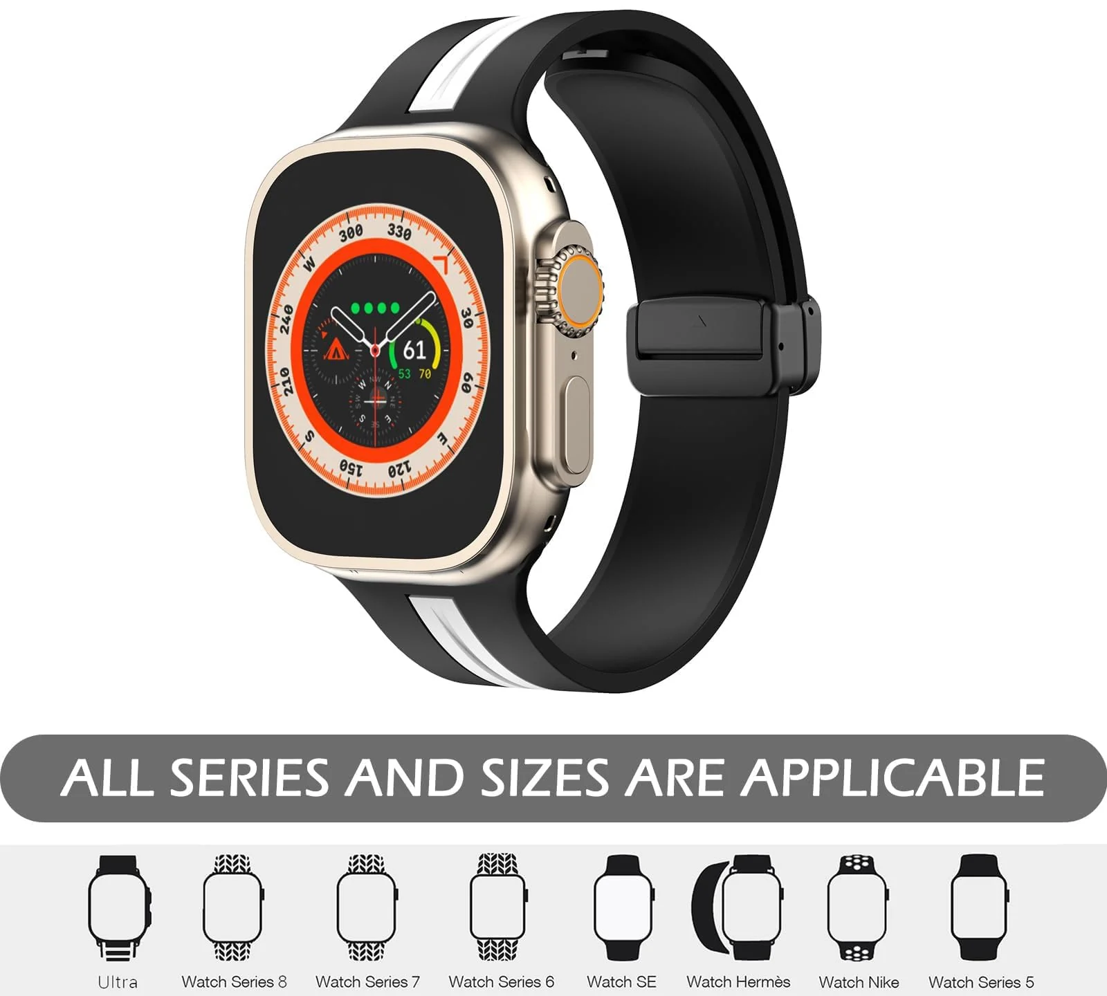 DL3 Mobilak Magnetic Strap for Apple Watch Band 49mm 45mm 44mm 41mm 40mm 38mm 42mm, Sport Silicone Replacement Wristband Strap for iwatch Series 9 8/7/6/5/4/3/2/SE (38mm/40mm/41mm) - Black White