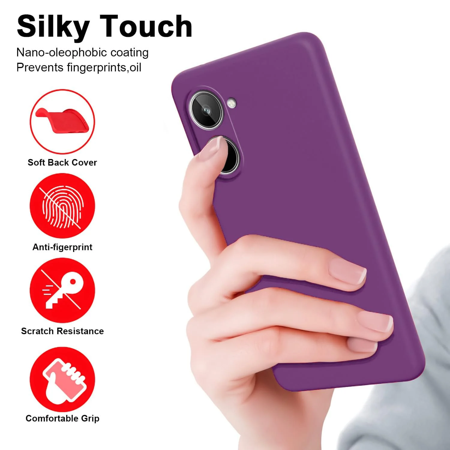DL3 Mobilak Liquid Silicone Protective Case for realme 10 4G with Microfiber Lining and Shockproof Design - Violet