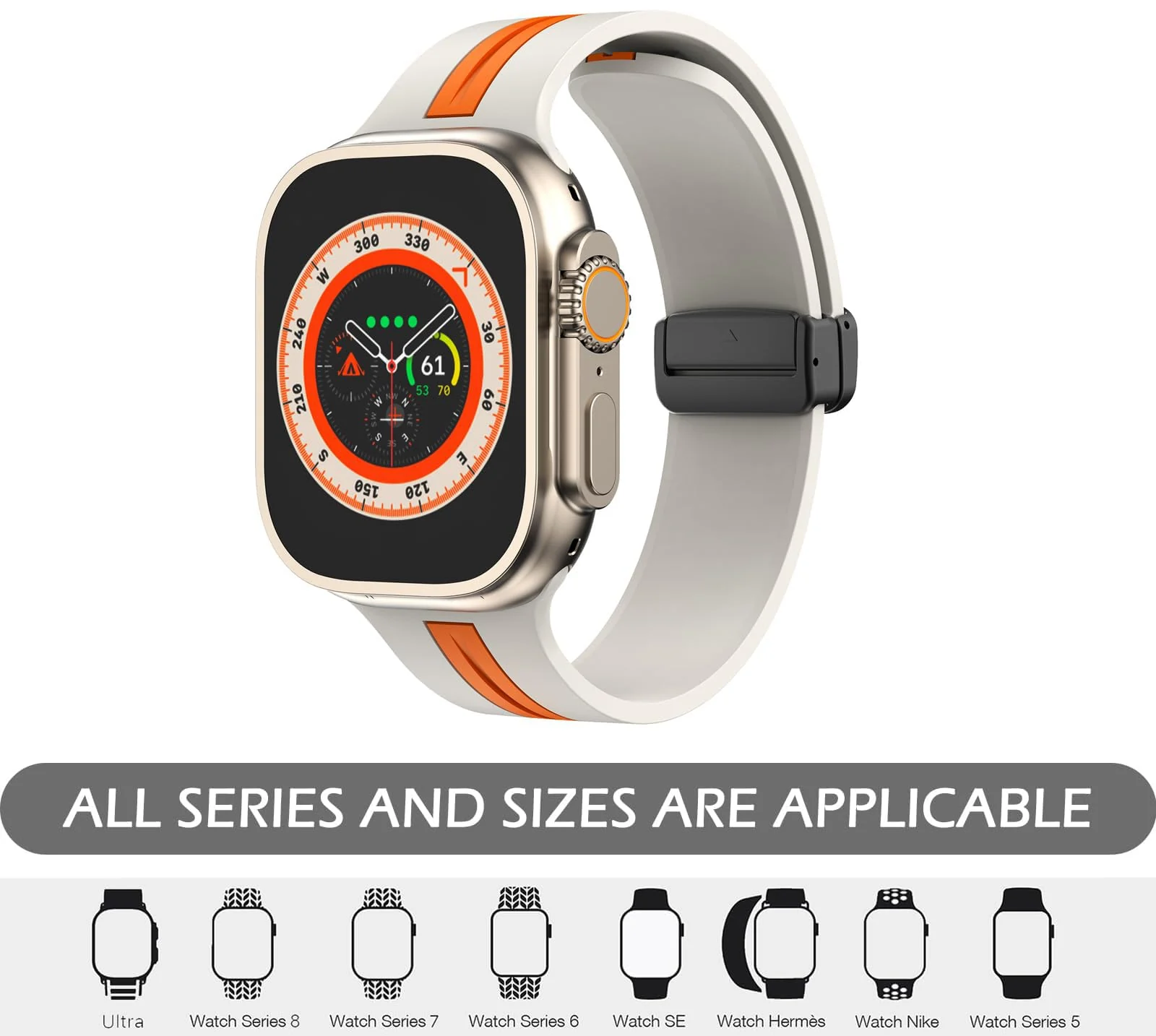 DL3 Mobilak Magnetic Strap for Apple Watch Band 49mm 45mm 44mm 41mm 40mm 38mm 42mm, Silicone Replacement Wristband Strap for iwatch Series 9 8/7/6/5/4/3/2/SE (42mm/44mm/45mm/49mm) - Starlight Orange