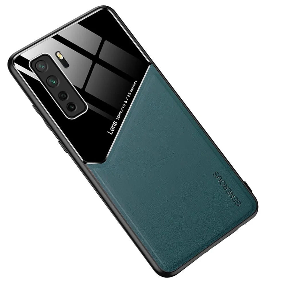 DL3 Mobilak Faux Leather and Plexiglass Protective Case with TPU Frame and Magnetic Car-Mount Support for Huawei Nova 7 SE - Green
