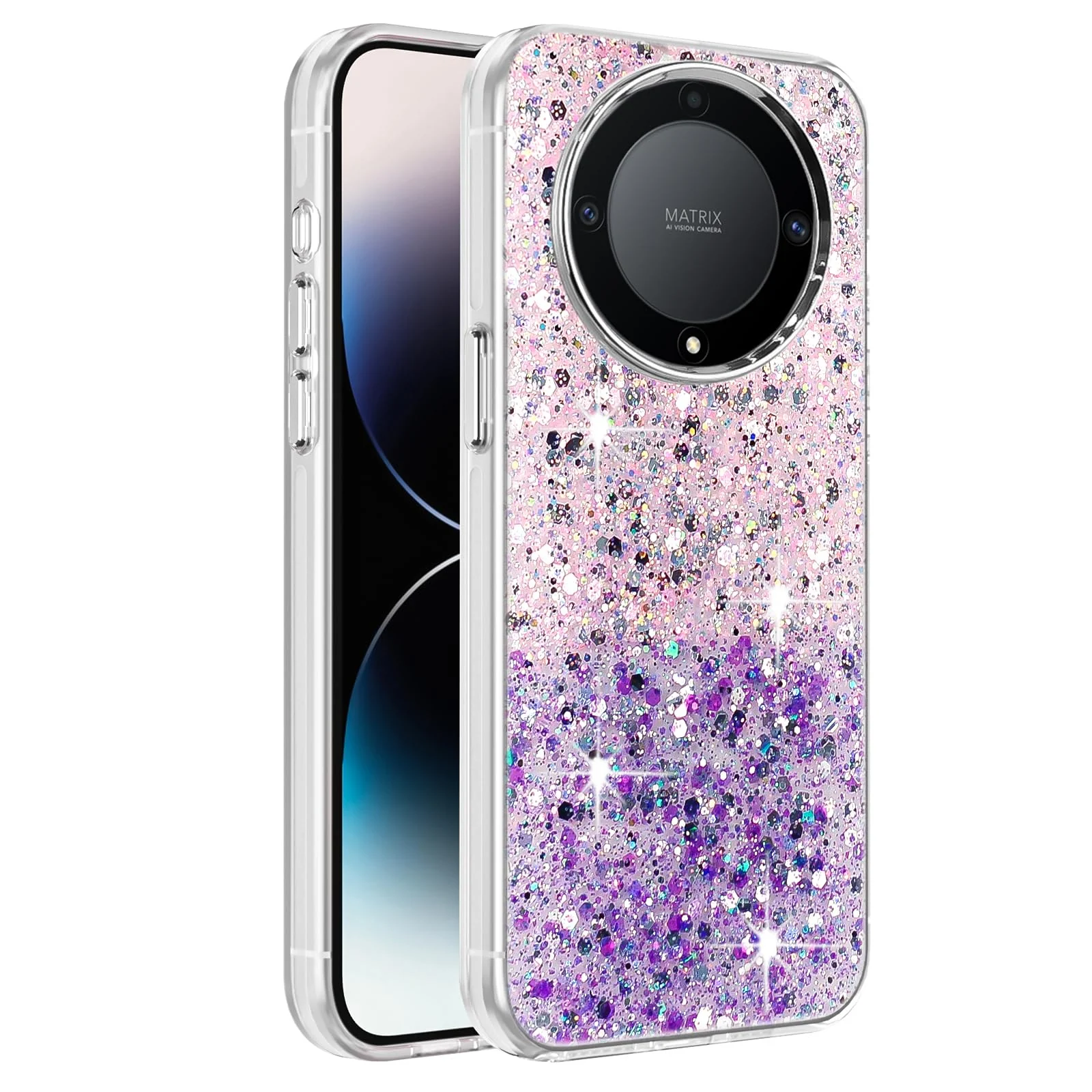 DL3 Mobilak Glitter Protective Case for Honor X9a, Supports wireless charging, Camera protection, Shock-absorbing protection - Pink Purple