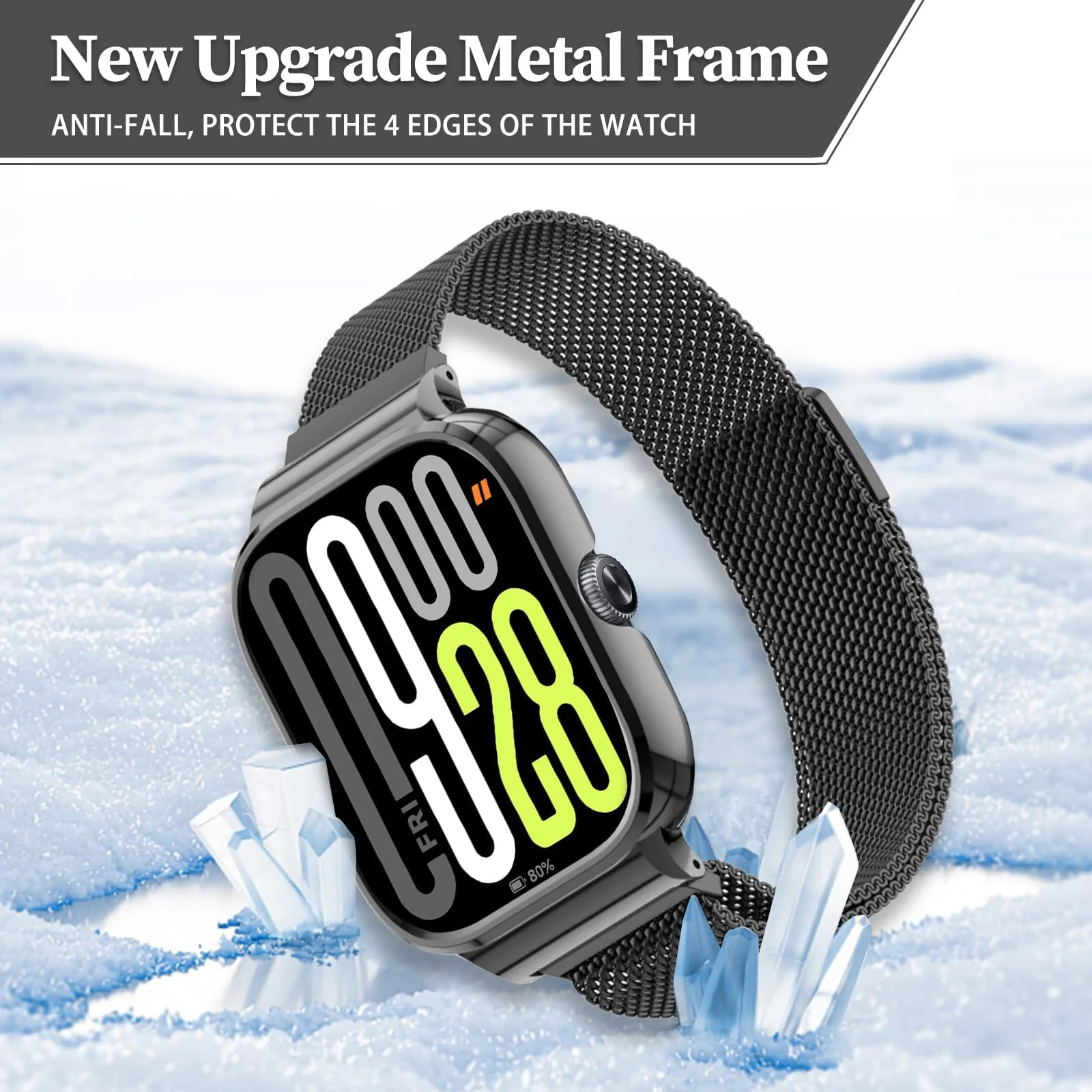 DL3 Mobilak Strap Compatible with Xiaomi Redmi Watch 4, Men and Women Adjustable Metal Stainless Steel Mesh Magnetic Breathable Replacement Wristband Watch Bands for Redmi Watch 4 - Black