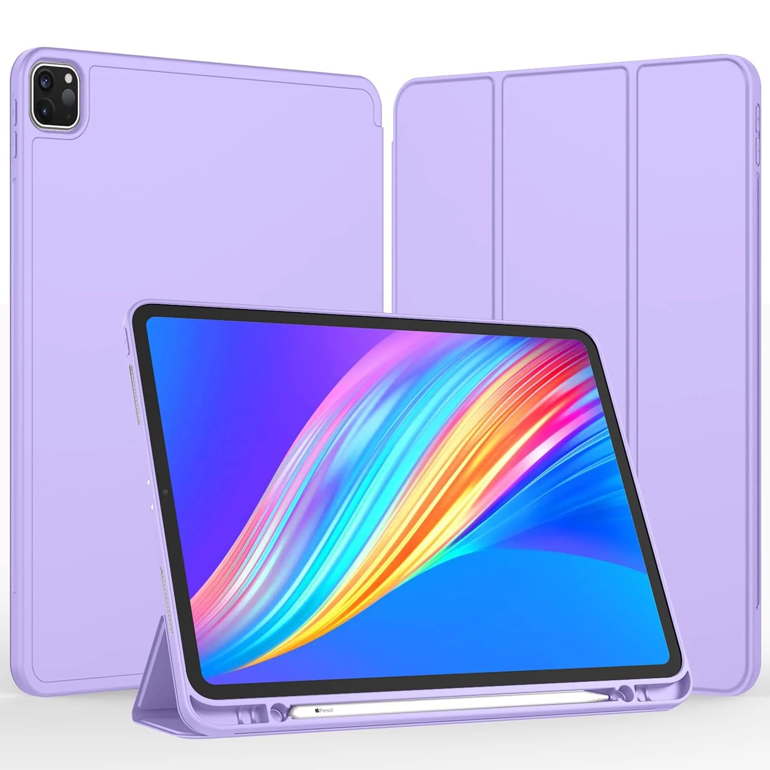 DL3 Mobilak New iPad Pro 12.9 Inch Case 2022/2021/2020(6th/5th/4th Gen) with Pencil Holder, Smart iPad Case [Support Touch ID and Auto Wake/Sleep] with Auto 2nd Gen Pencil Charging - Light Purple