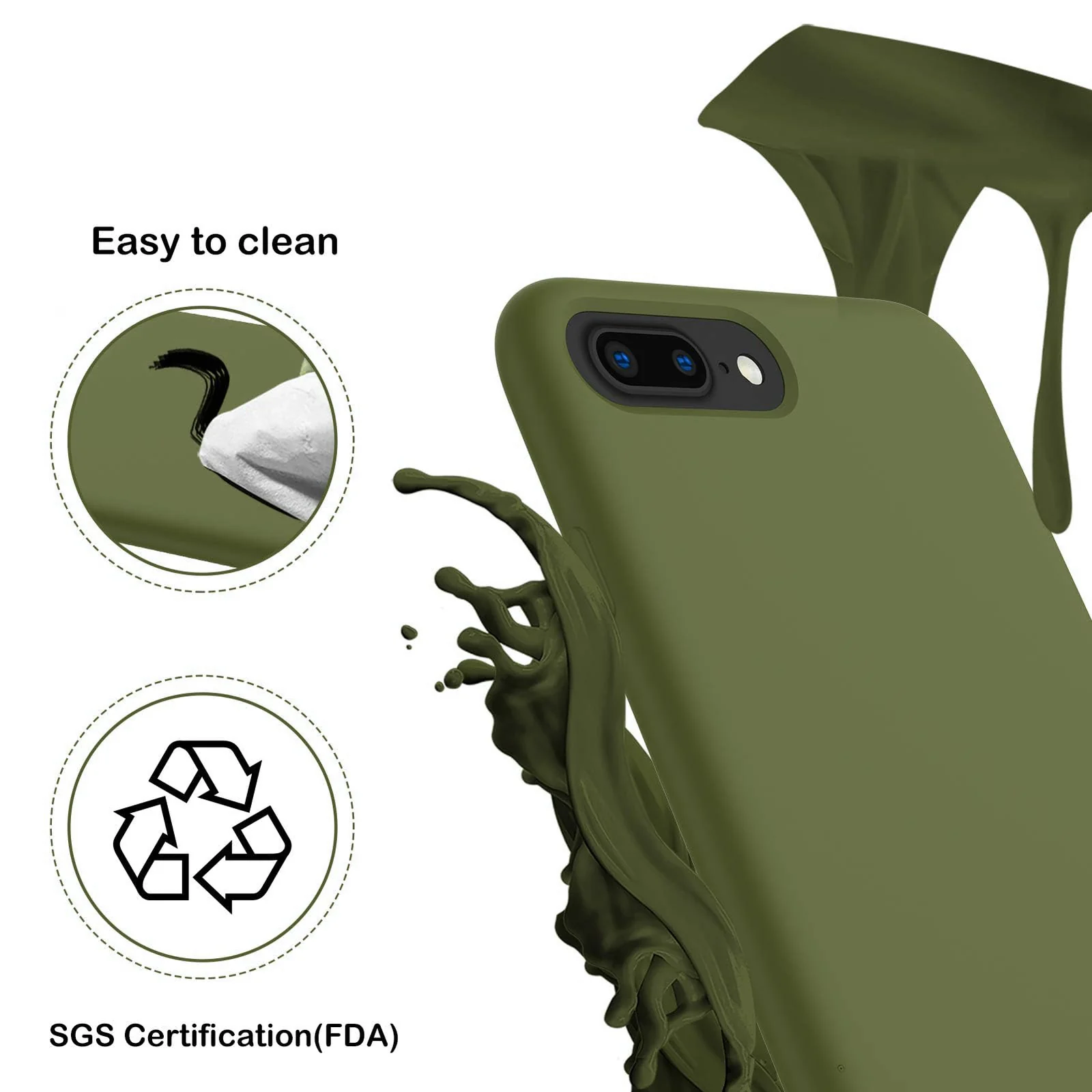 DL3 Mobilak Liquid Silicone Protective Case for iPhone 7 Plus / iPhone 8 Plus with Camera Protection and Microfiber Lining - Deep Green