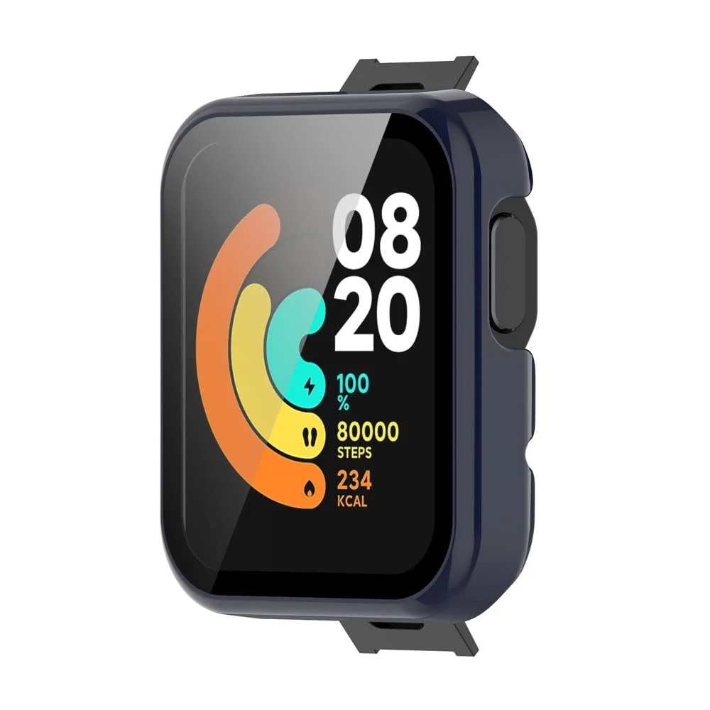 DL3 Mobilak Protective Case Compatible with Xiaomi Mi Watch Lite, 9H Hardness PC Cover Bumper Full Slim Protective Case with Tempered Glass For Redmi Watch Lite - Blue