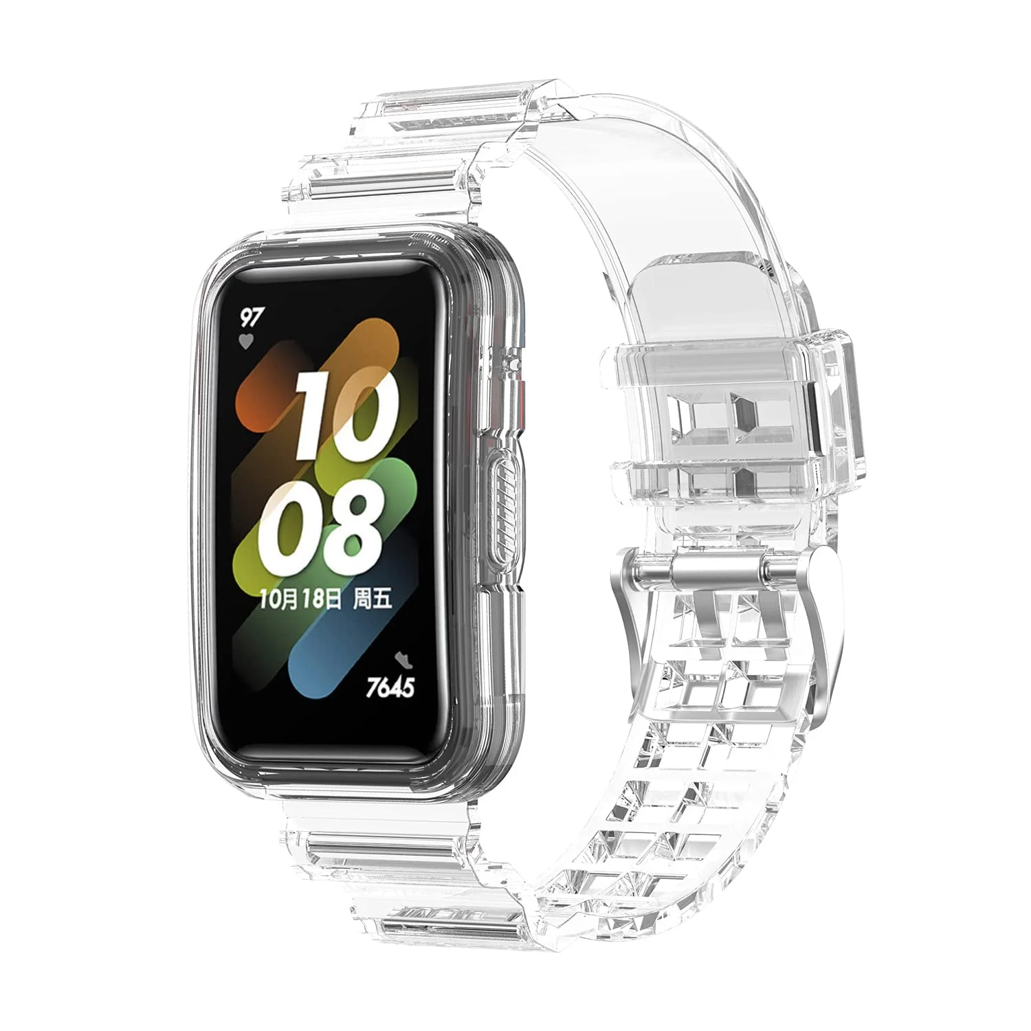 DL3 Mobilak Straps Compatible with Huawei Band 7 / Huawei Band 6 / Honor Band 6 Band with Case, Women Cute Girl Crystal Sport Jelly Protective Cover Bumper with Strap - Transparent White