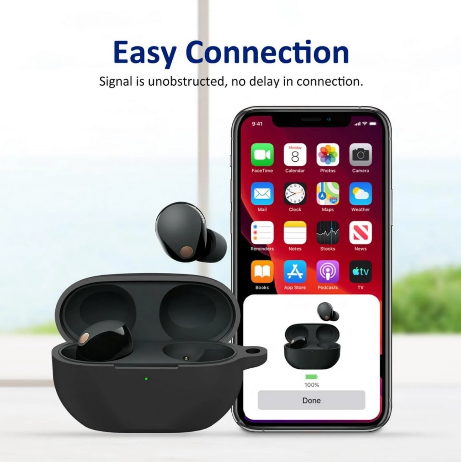 DL3 Mobilak Silicone Cover Case Compatible with Sony WF-1000XM5 Portable Protective Case Cover With Keychain For Sony WF-1000XM5 - Black