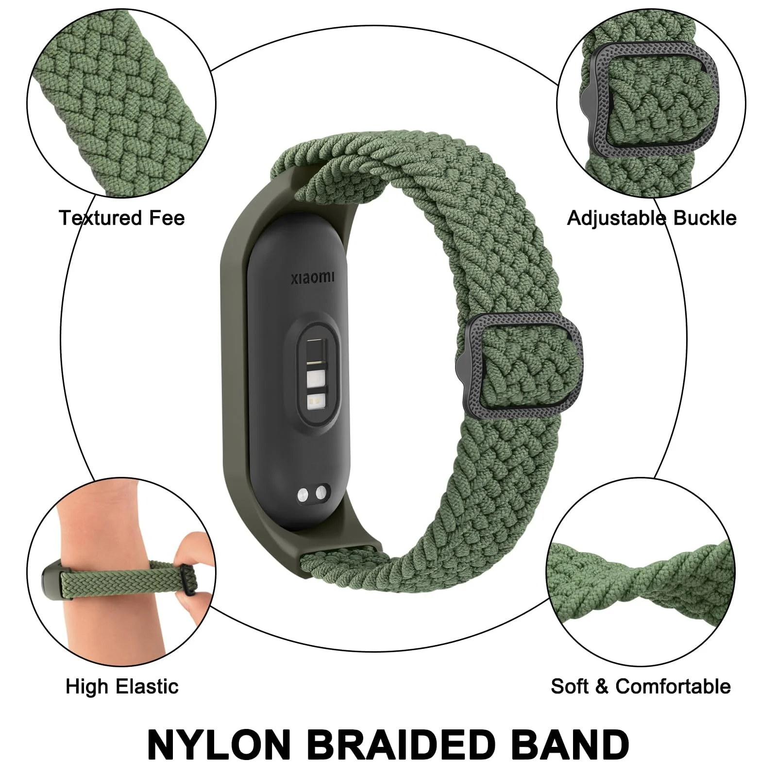 DL3 Mobilak Nylon Wristband Compatible for Xiaomi Mi Band 7/Mi Band 6/Mi Band 5/Mi Band 4/Mi Band 3, Adjustable Braided Elastic Solo Loop for Mi Band 7 6 5 4 3, Sport Strap Smart Watch Accessories - Green