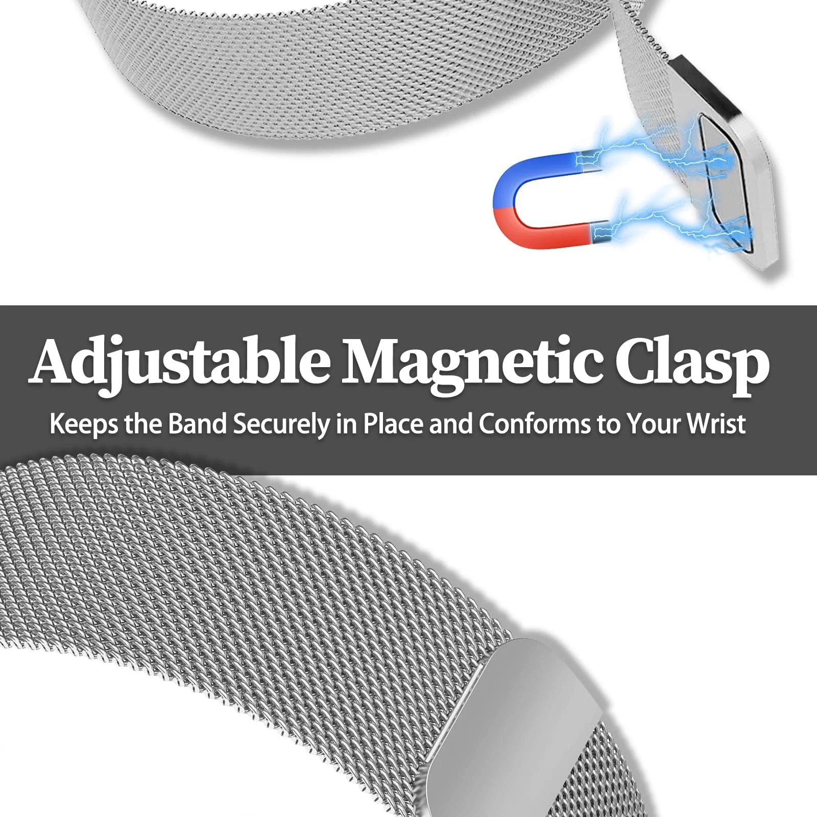 DL3 Mobilak Strap Compatible with Xiaomi Redmi Watch 4, Men and Women Adjustable Metal Stainless Steel Mesh Magnetic Breathable Replacement Wristband Watch Bands for Redmi Watch 4 - Silver