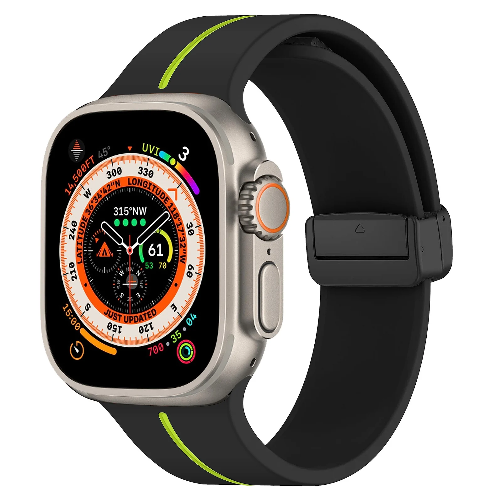 DL3 Mobilak Magnetic Bands for Apple Watch Ultra/Ultra 2 Band 49mm 45mm 44mm 42mm 41mm 40mm 38mm, Soft Sport Silicone Strap for iwatch Series 9/8/7/6/5/4/3/2/1/SE2/SE ( Lime, 42mm/44mm/45mm/49mm) - Black Lime