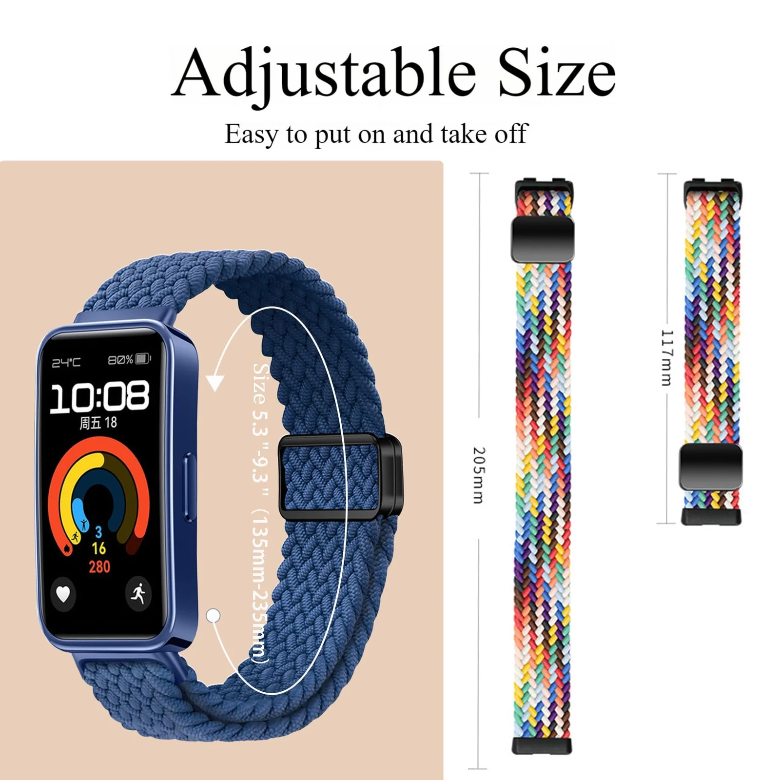 DL3 Mobilak Braided Strap for Huawei Band 9/Huawei Band 8 for Men Women, Adjustable Nylon Sport Elastic Loop Band with Magnetic Clasp for Huawei Band 9/Huawei Band 8 Smartband - Blue White