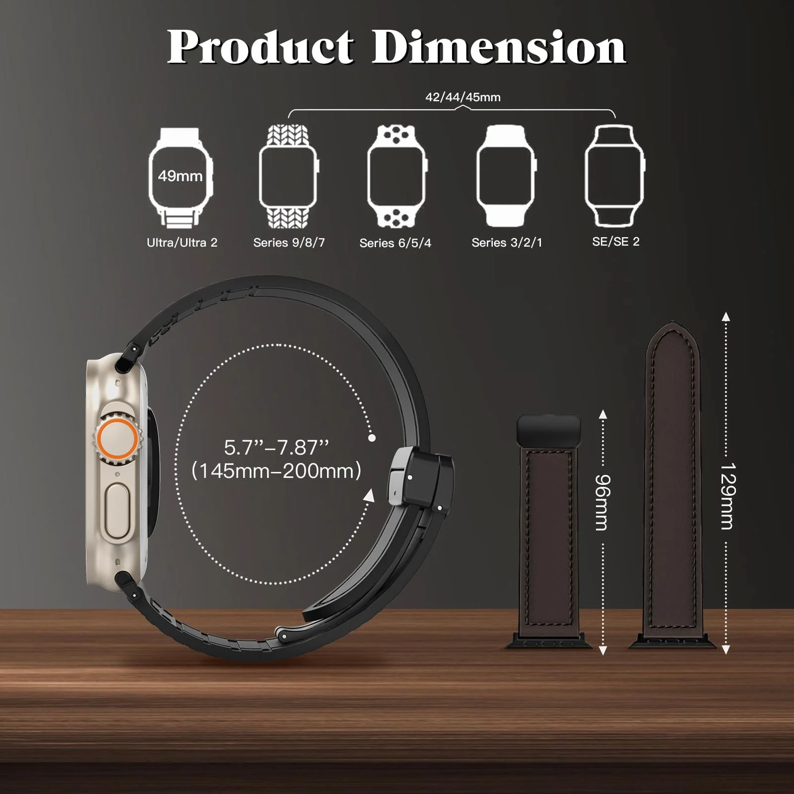 DL3 Mobilak Leather Bands Compatible with Apple Watch Band 49mm 45mm 44mm 42mm, Leather Magnetic Buckle Design Strap For iWatch Ultra Ultra 2 SE Series 9 8 7 6 5 4 3 2 1 Wristband For Men Women - Black