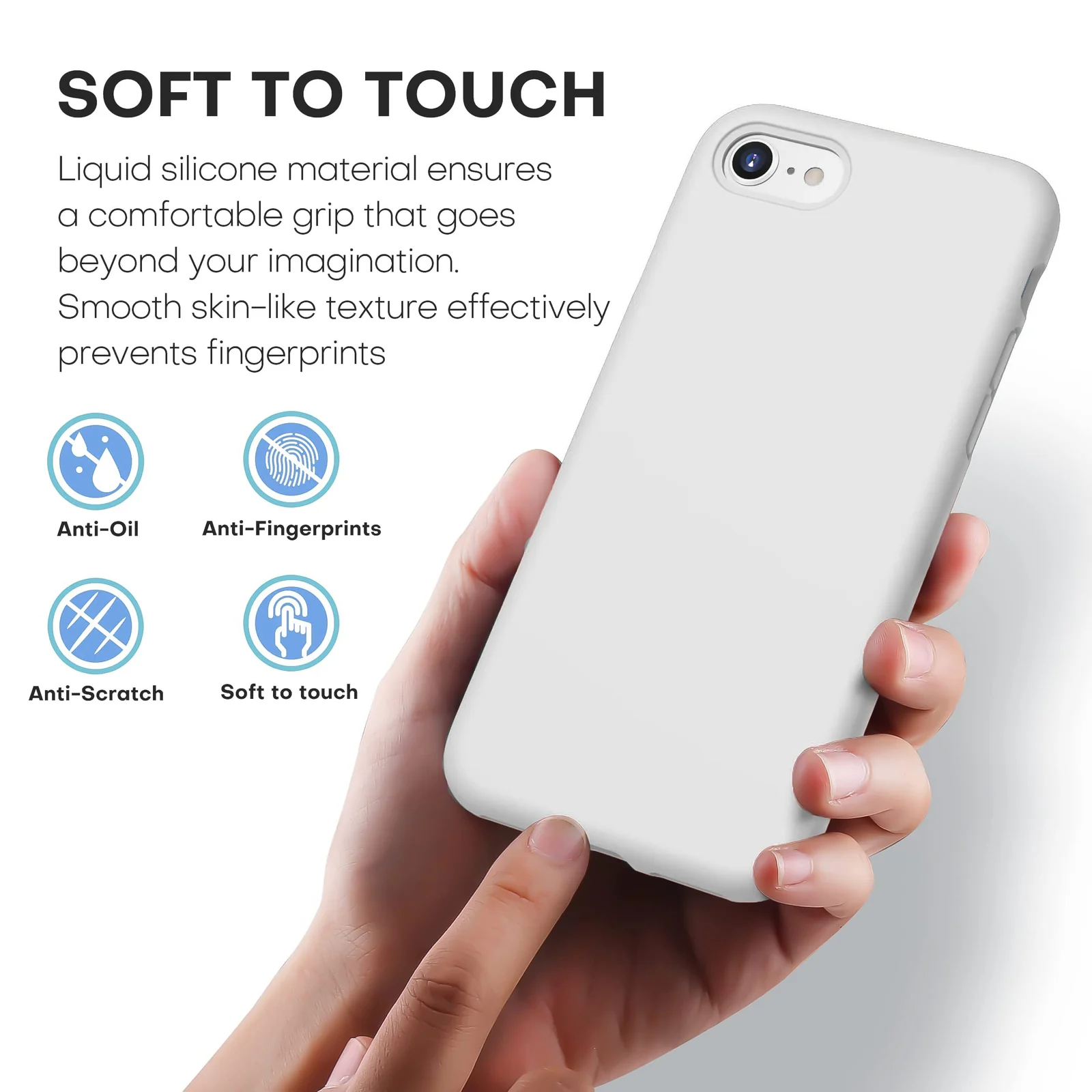 DL3 Mobilak Liquid Silicone Protective Case with Soft Microfiber Lining for iPhone SE 2022, SE 2020, iPhone 7, iPhone 8 - White