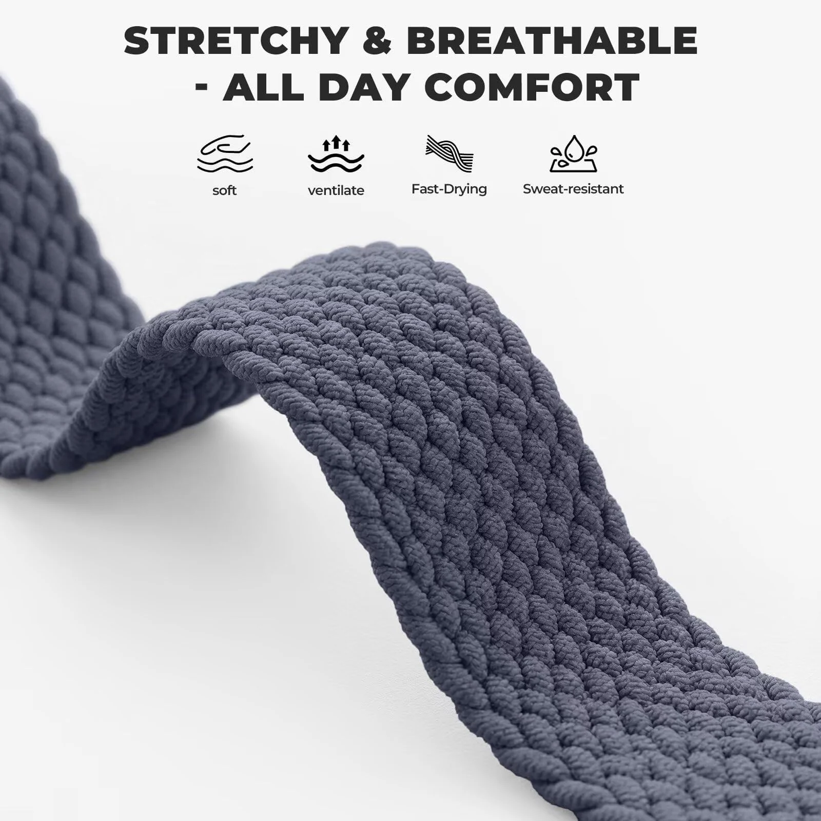DL3 Mobilak 18mm Stretchy Nylon Solo Loop Strap For Watch GT6 41mm/GT5 Pro 42mm/GT5 41mm/GT4 41mm/Huawei Watch 5 42mm for Women Men, Sport Breathable Braided Wristband for Garmin Venu 2S/Vivomove 3S/Vivoactive 4S - Blue Gray