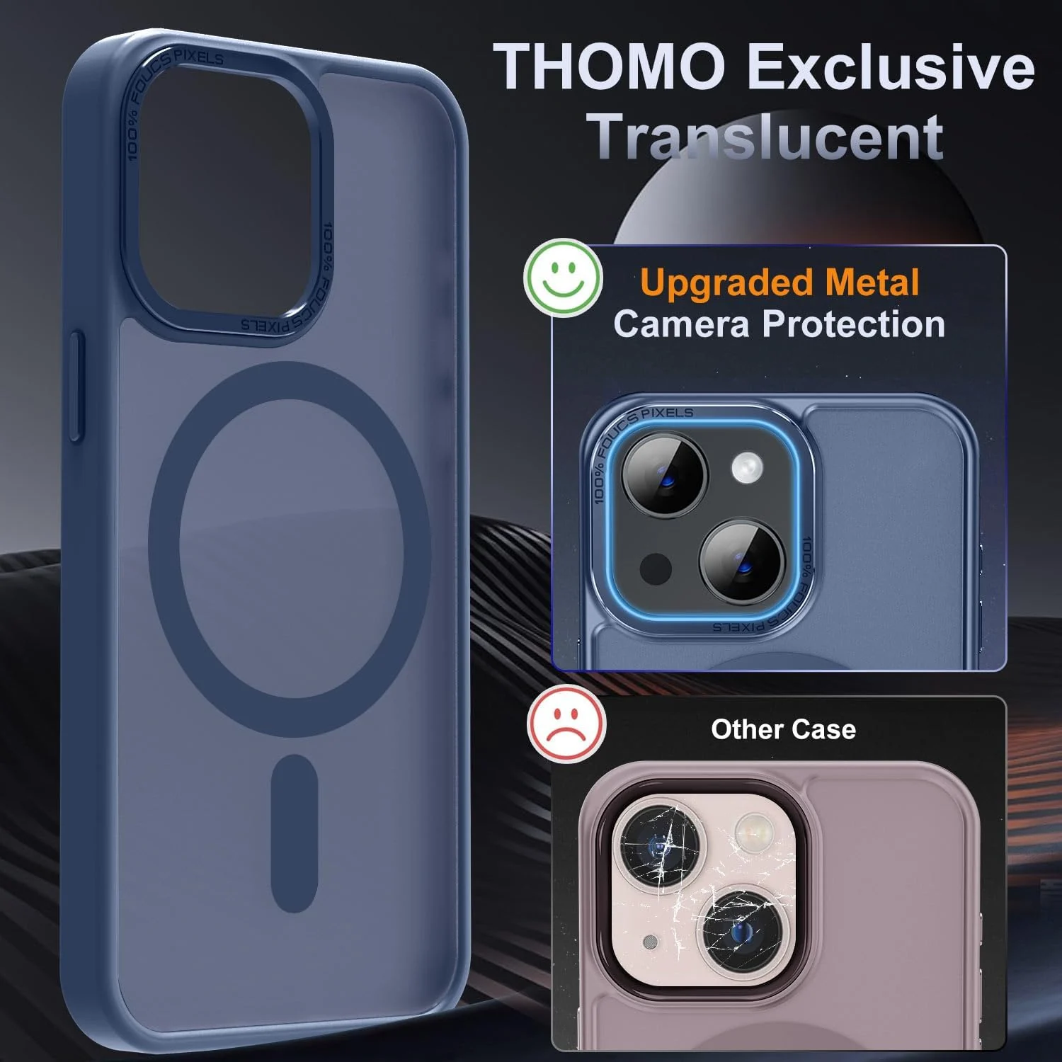 DL3 Mobilak Translucent Matte Case for iPhone 15 + Plus / iPhone 14 Plus 6.7-Inch, Compatible with MagSafe accessories, Supports wireless charging, Built-in magnetic car-mount support - Blue