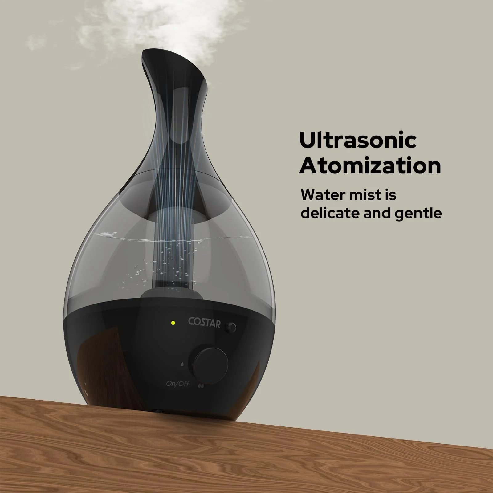 Mobigon 2.6 Litres Humidifier for Room, Cool Mist Ultrasonic Humidifier/Essential Oil Diffuser, Super Quiet 360°Nozzle, Colorful Change, Auto Shut Off&UV Light&, Lasts Up to 24 Hours - Black