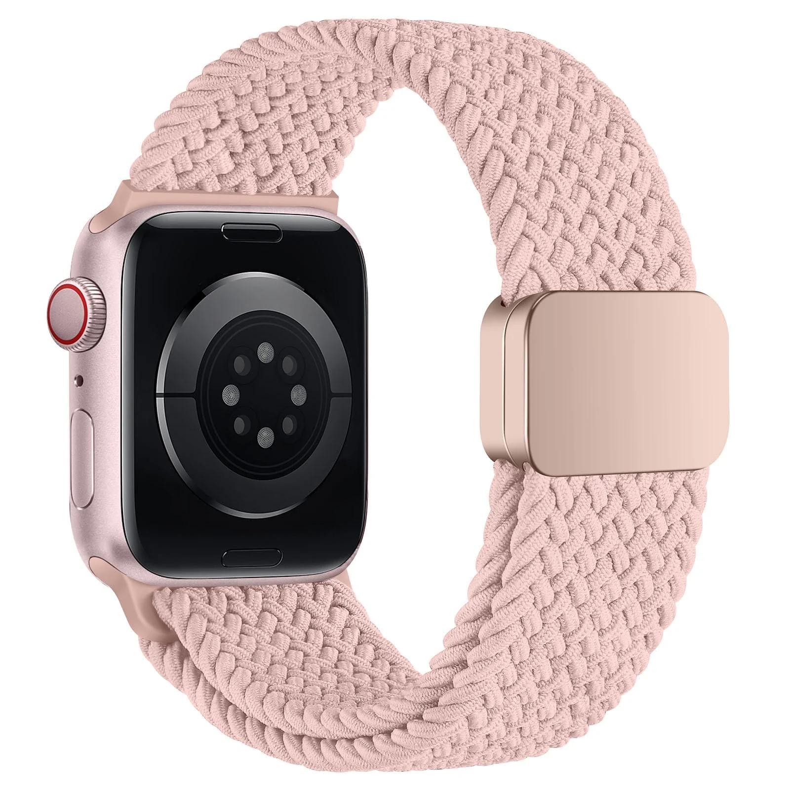 DL3 Mobilak Sport Solo Loop For Apple Watch Band Ultra 49mm 46mm 45mm 44mm 42mm, Adjustable Magnetic Stretchy Nylon Braided Wristband for iWatch SE Series 11 10 9 8 7 6 5 4 3 2 1 (A) - A-Pink